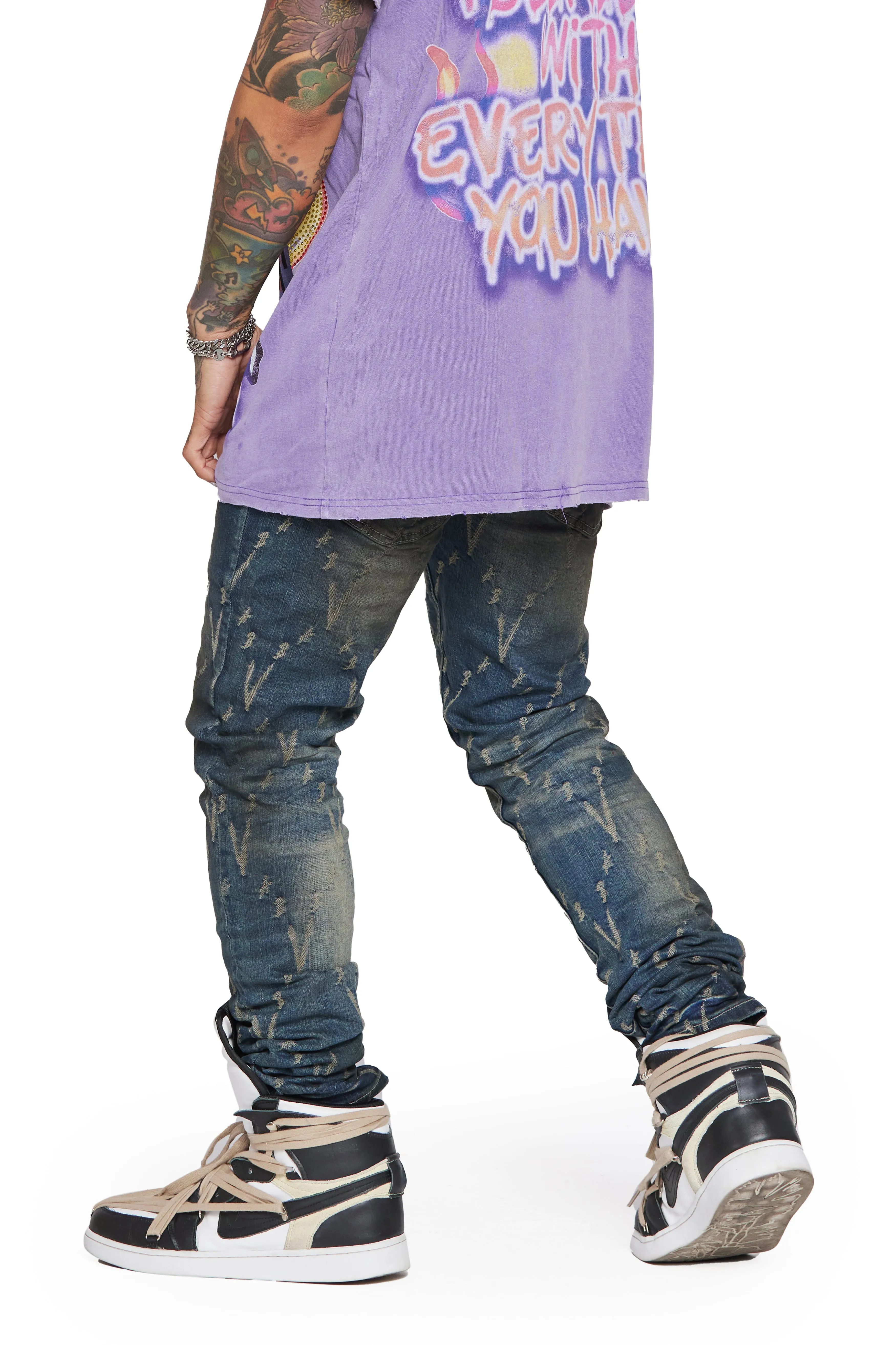 “VLOVE” DARK DIRTY WASH SKINNY JEAN sold by valabasas