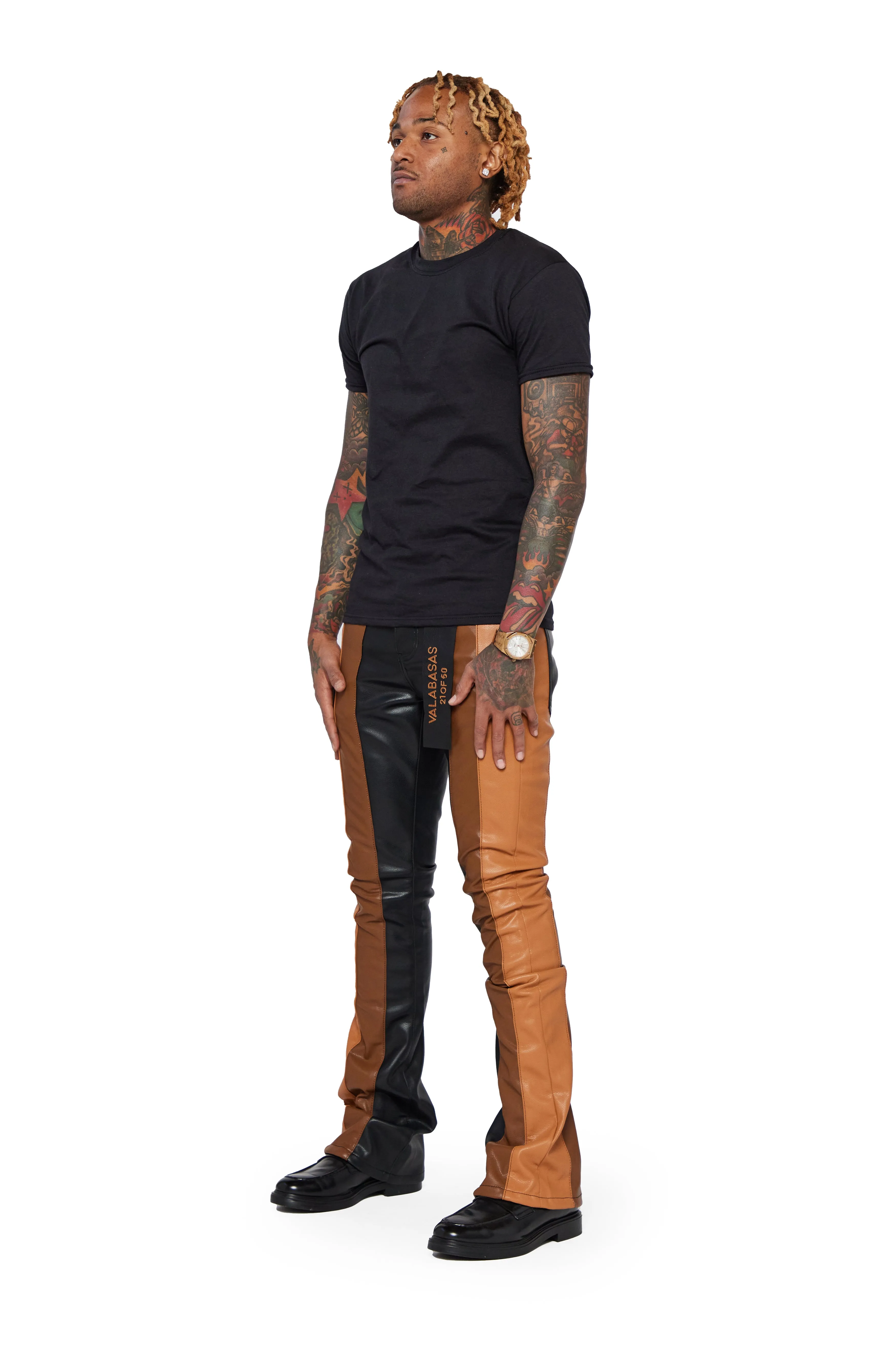 "INTERNATIONAL" BLACK/DK.KHAKI/LT.BROWN STACKED FLARE JEAN sold by valabasas product image thumbnail 4