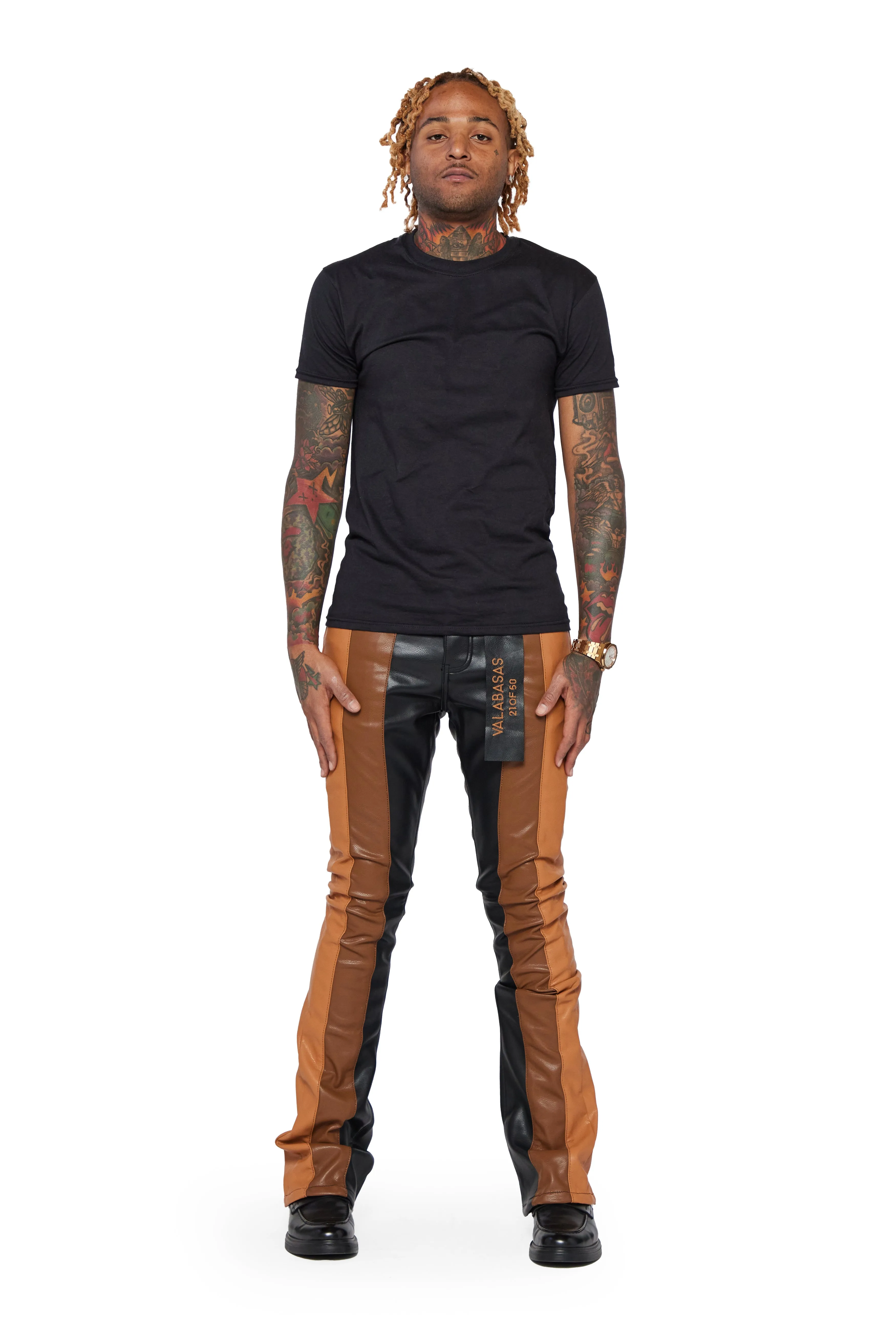 "INTERNATIONAL" BLACK/DK.KHAKI/LT.BROWN STACKED FLARE JEAN sold by valabasas