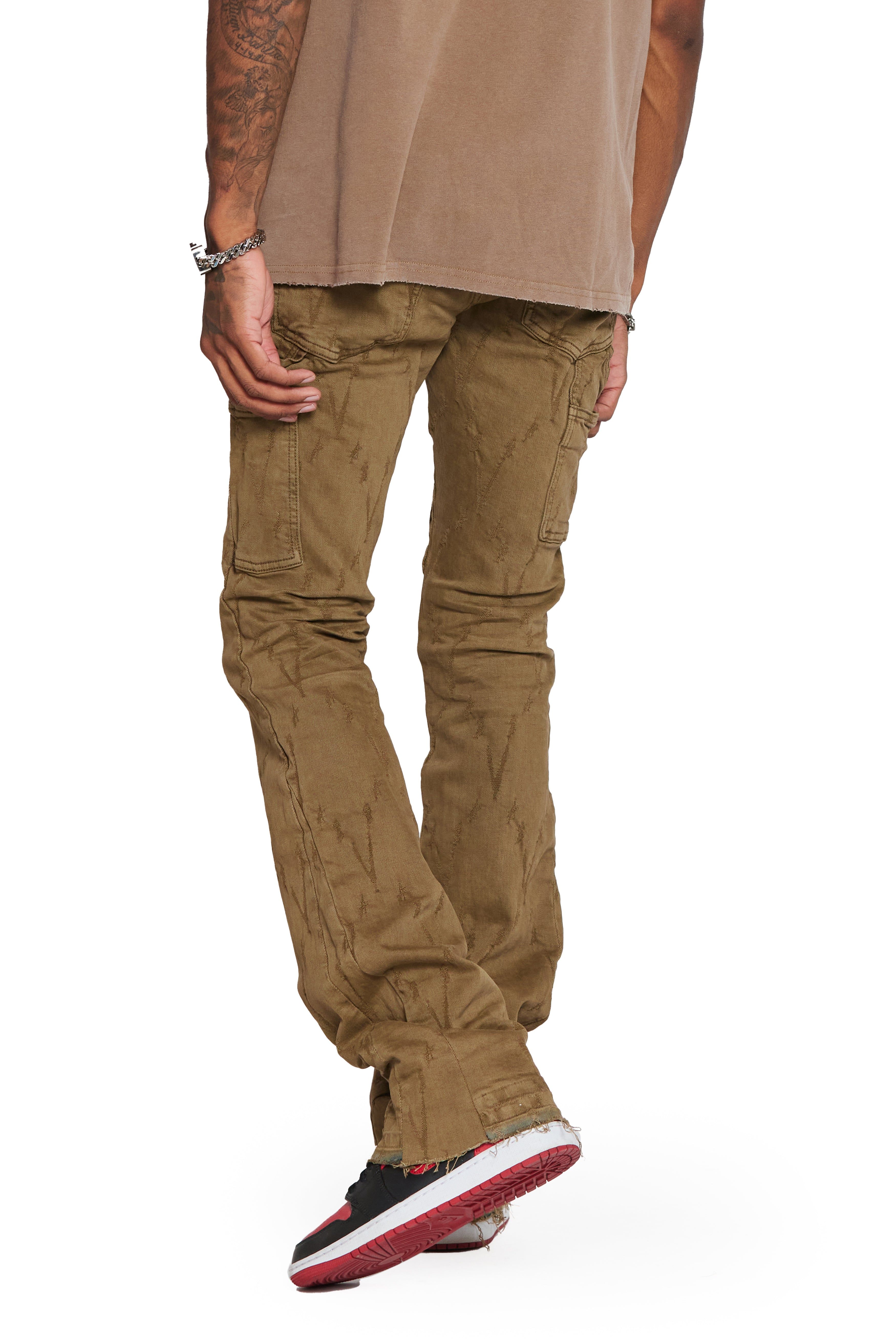 "VLOVE" BROWN STACKED FLARE JEAN sold by valabasas