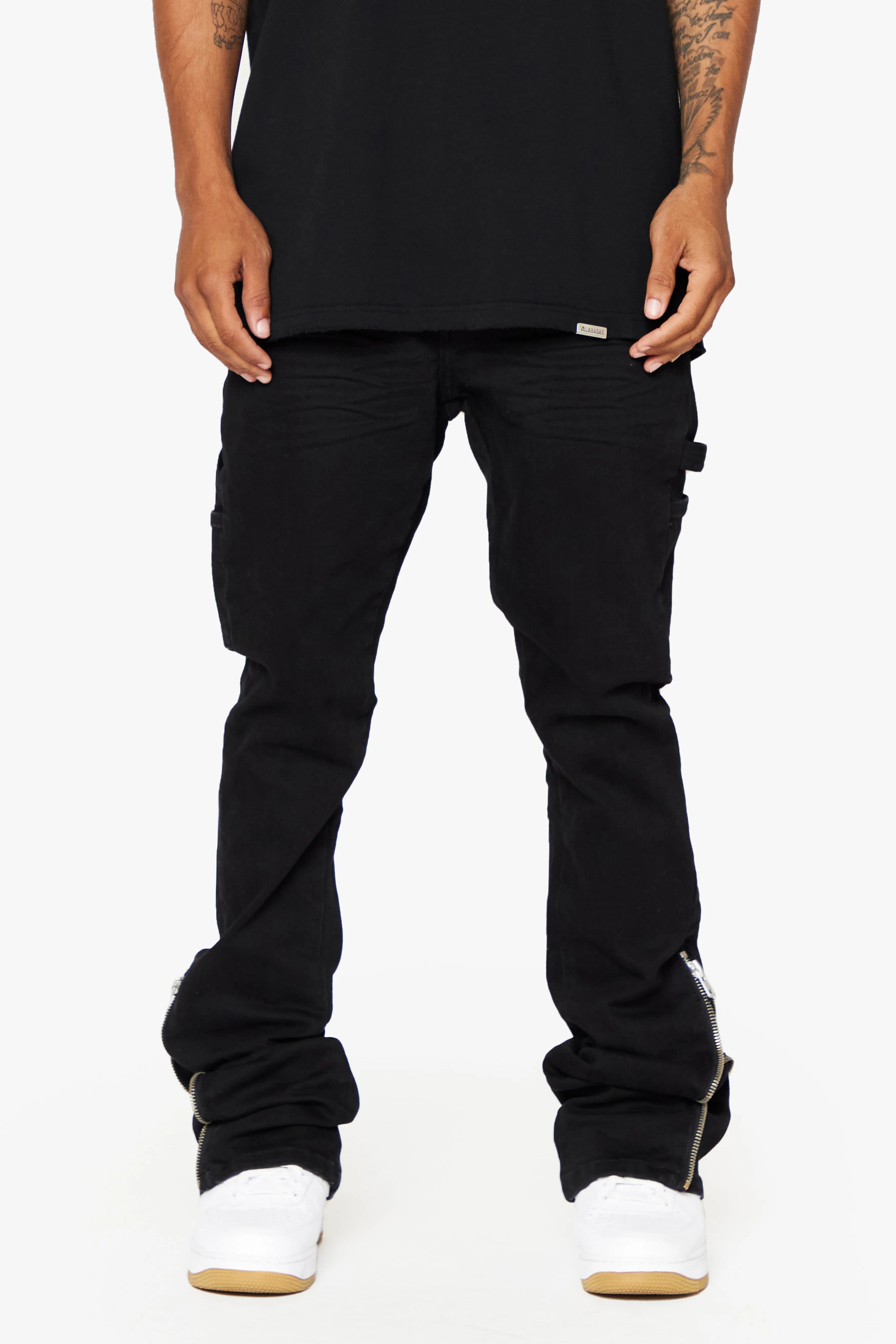 "STREAMLINE" BLACK WASH STACKED FLARE JEAN sold by valabasas