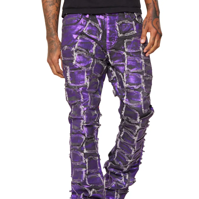 “4444” PURPLE WAXED STACKED FLARE JEAN sold by valabasas