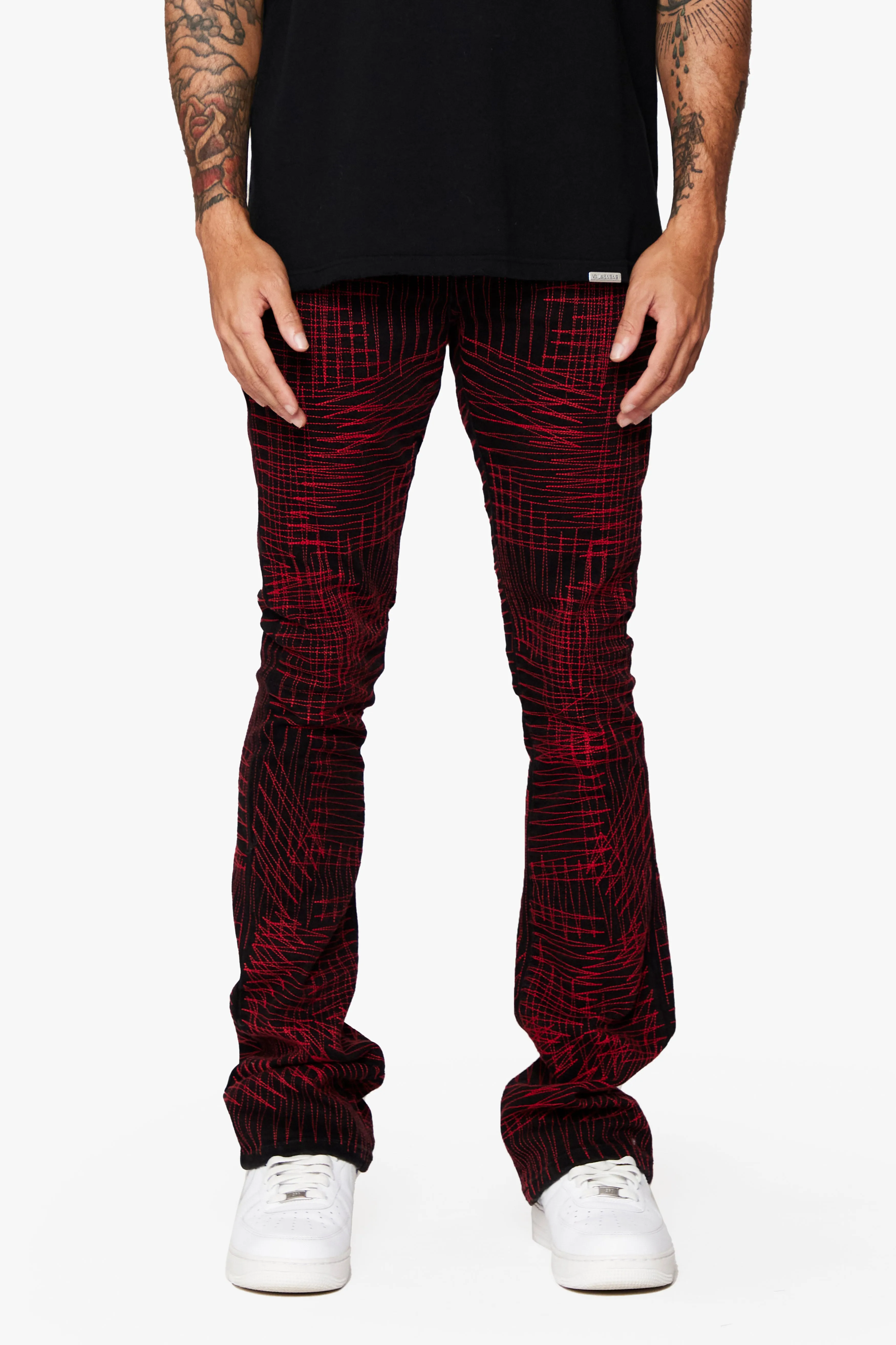 "MR. EMBROIDERY" STACKED FLARE JEAN CRIMSON NOIR sold by valabasas product image thumbnail 4