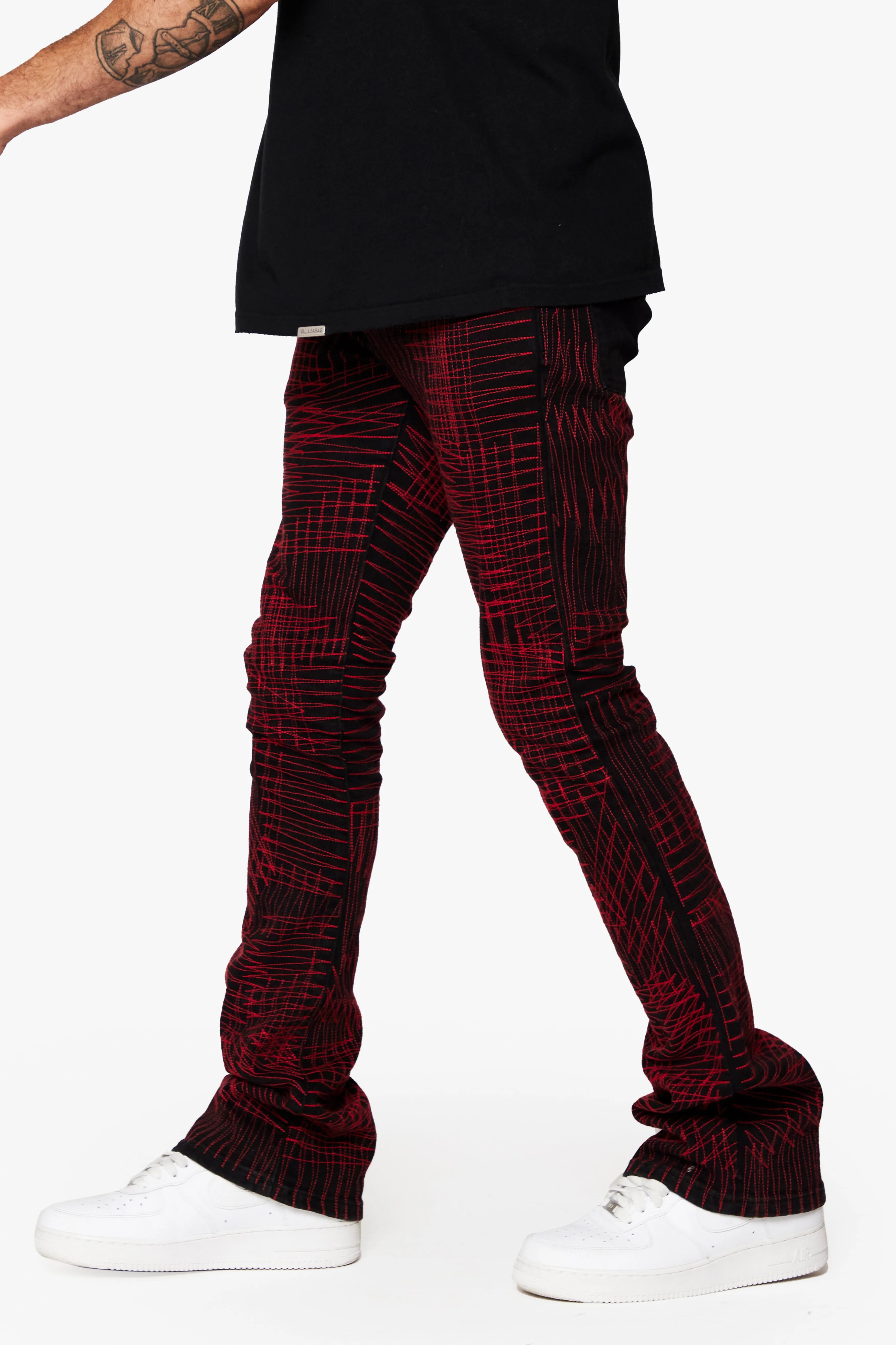 "MR. EMBROIDERY" STACKED FLARE JEAN CRIMSON NOIR sold by valabasas product image thumbnail 5