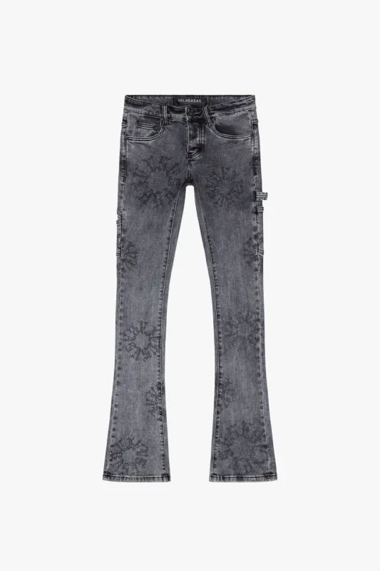 "RINGER” LT. GREY STACKED FLARE JEAN sold by valabasas