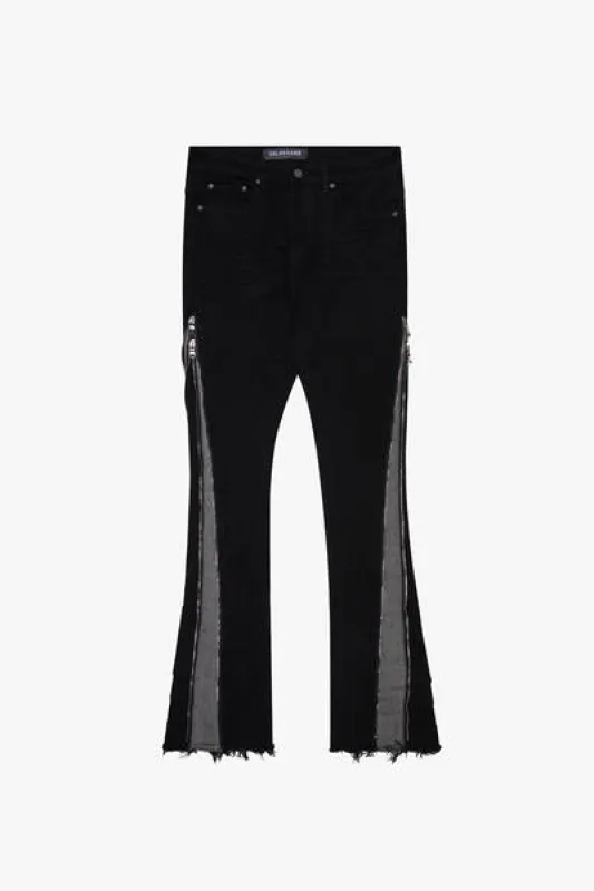 "ADAPT" BLACK V GREY STACKED FLARE JEAN sold by valabasas