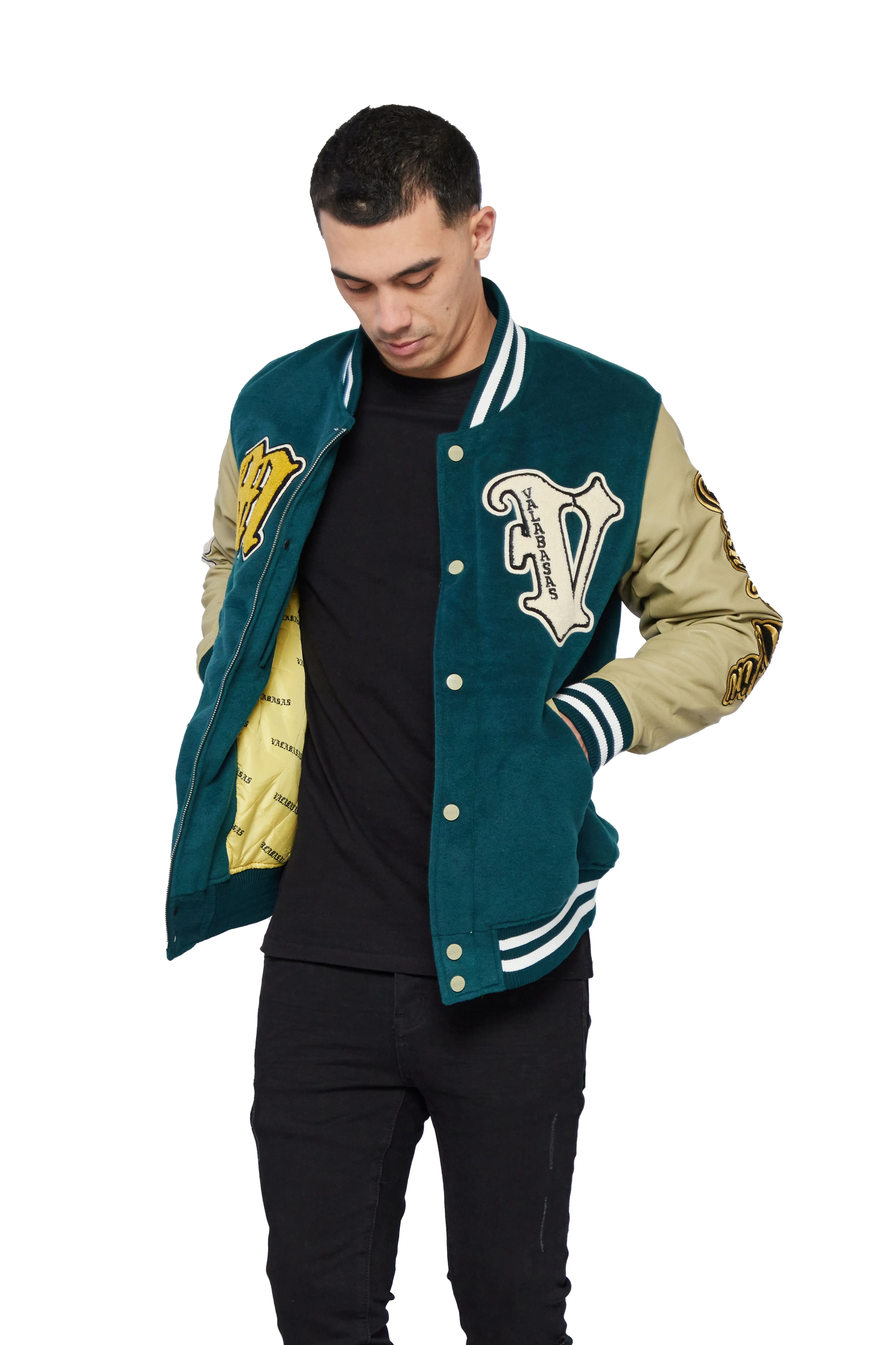 saku Green jacket usa製 SKULLS VARSITY