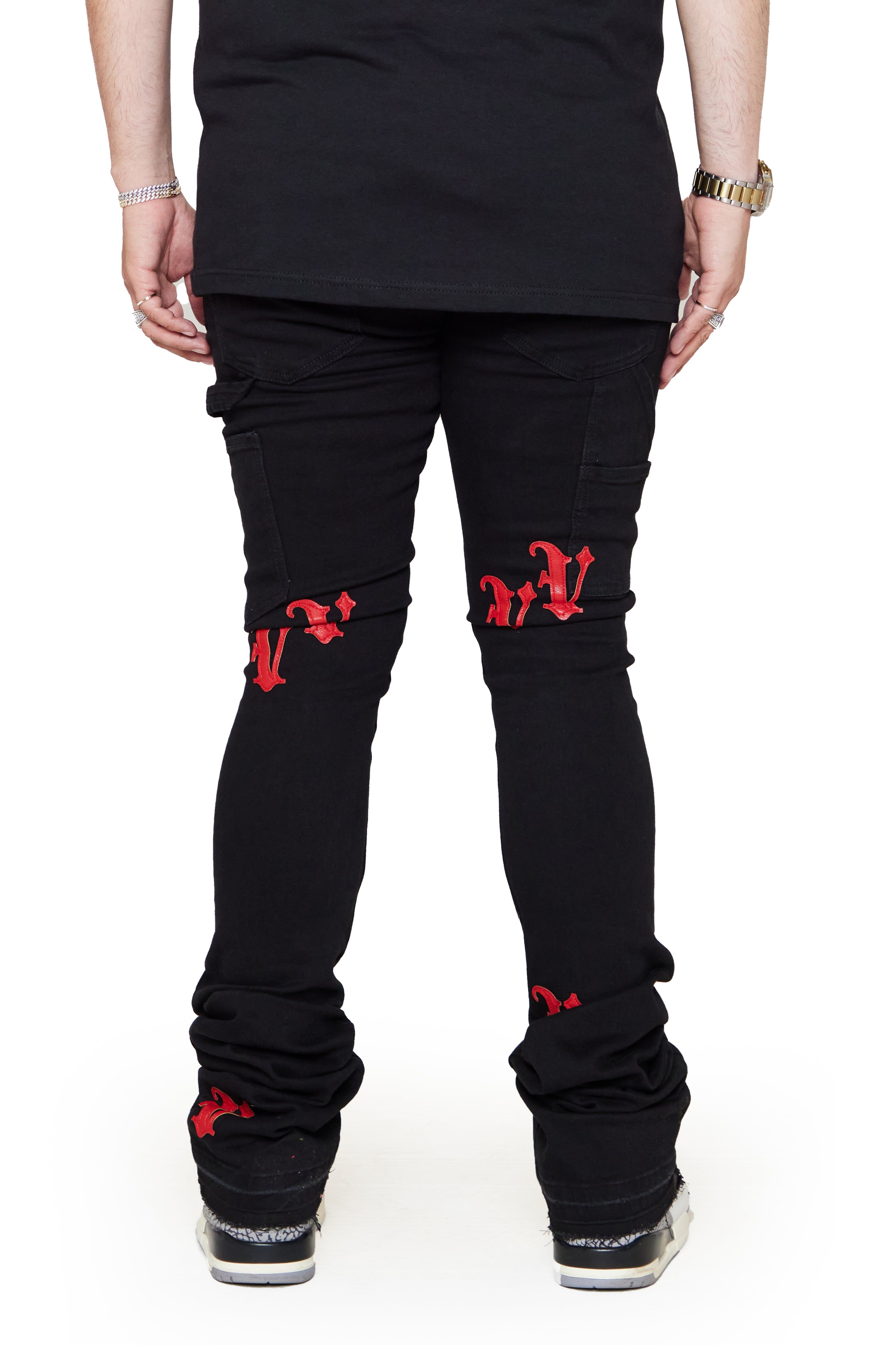 “V-MINIMAL” BLACK STACKED FLARE JEAN sold by valabasas product image thumbnail 5