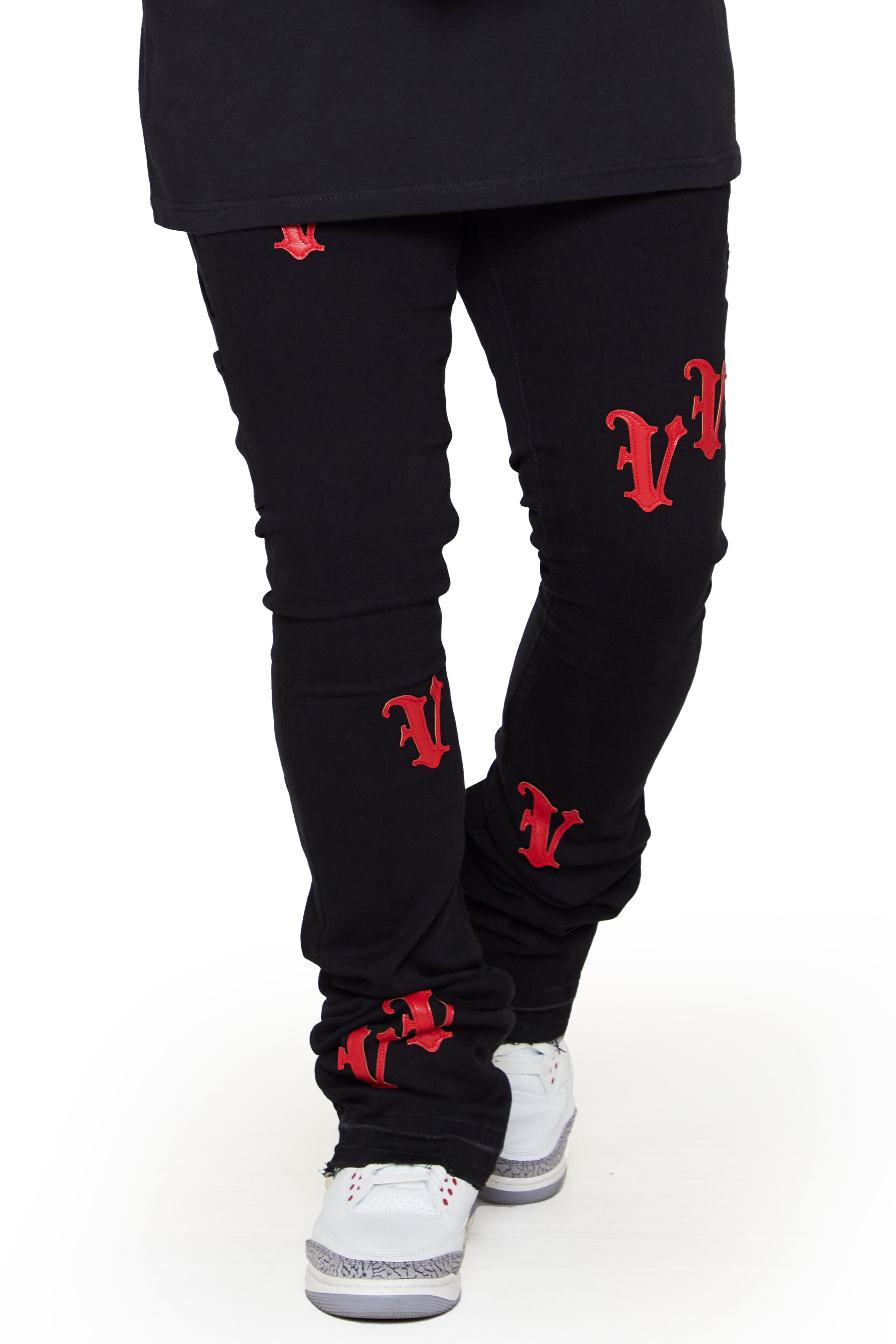 “V-MINIMAL” BLACK STACKED FLARE JEAN sold by valabasas