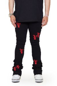 “V-MINIMAL” BLACK STACKED FLARE JEAN sold by valabasas