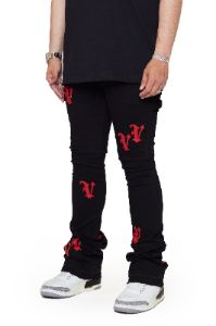 “V-MINIMAL” BLACK STACKED FLARE JEAN sold by valabasas
