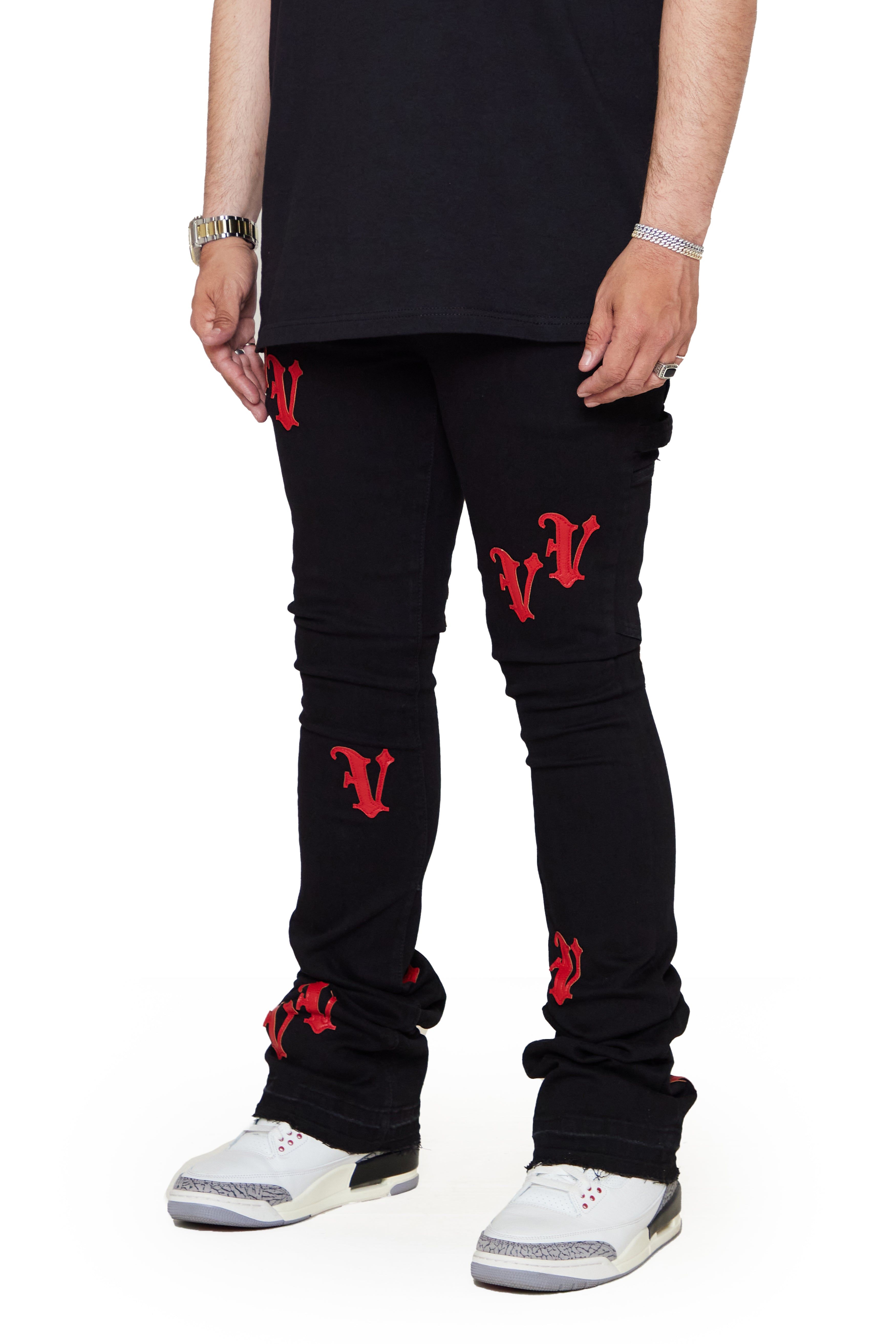 “V-MINIMAL” BLACK STACKED FLARE JEAN sold by valabasas product image thumbnail 4