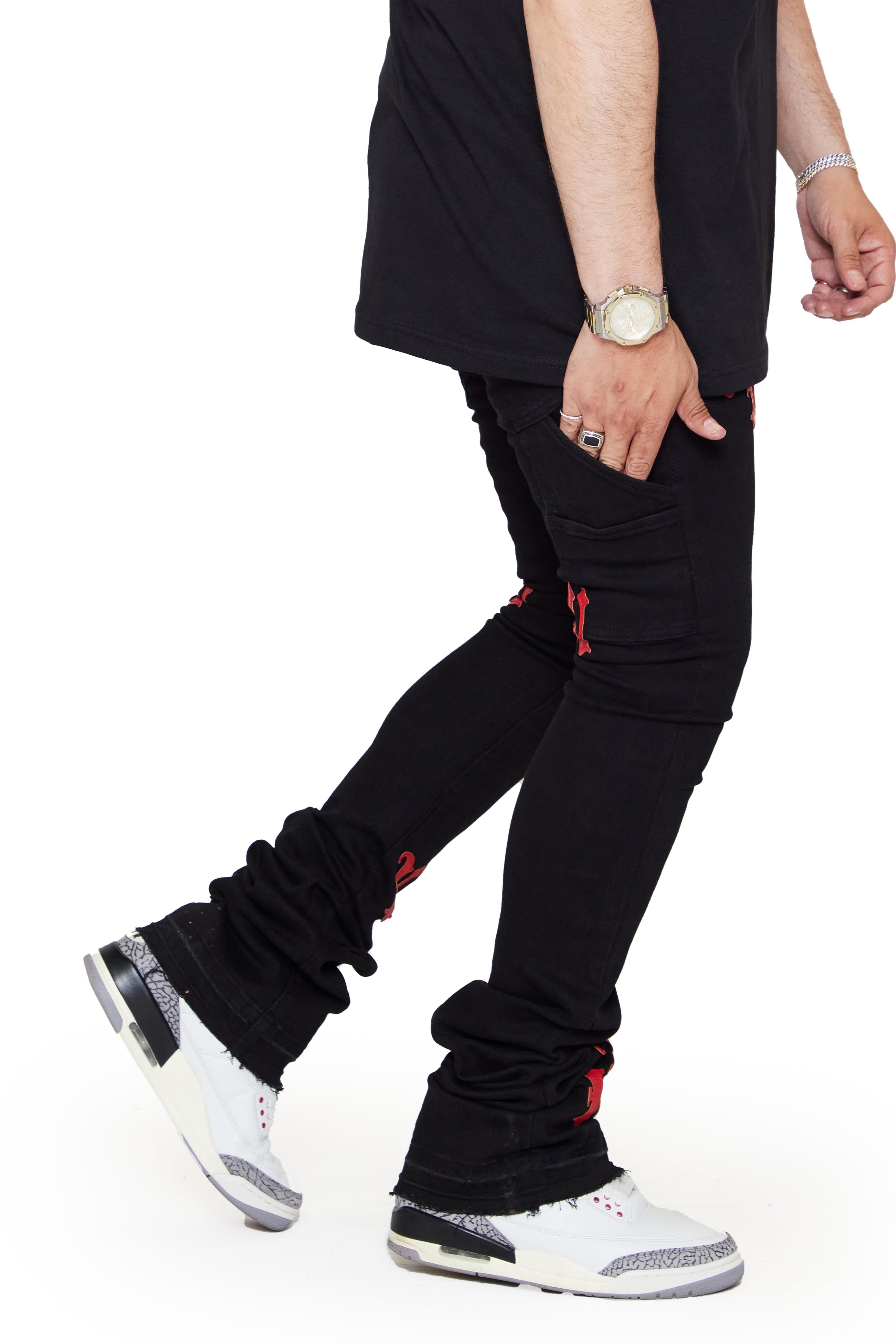 “V-MINIMAL” BLACK STACKED FLARE JEAN sold by valabasas product image thumbnail 3