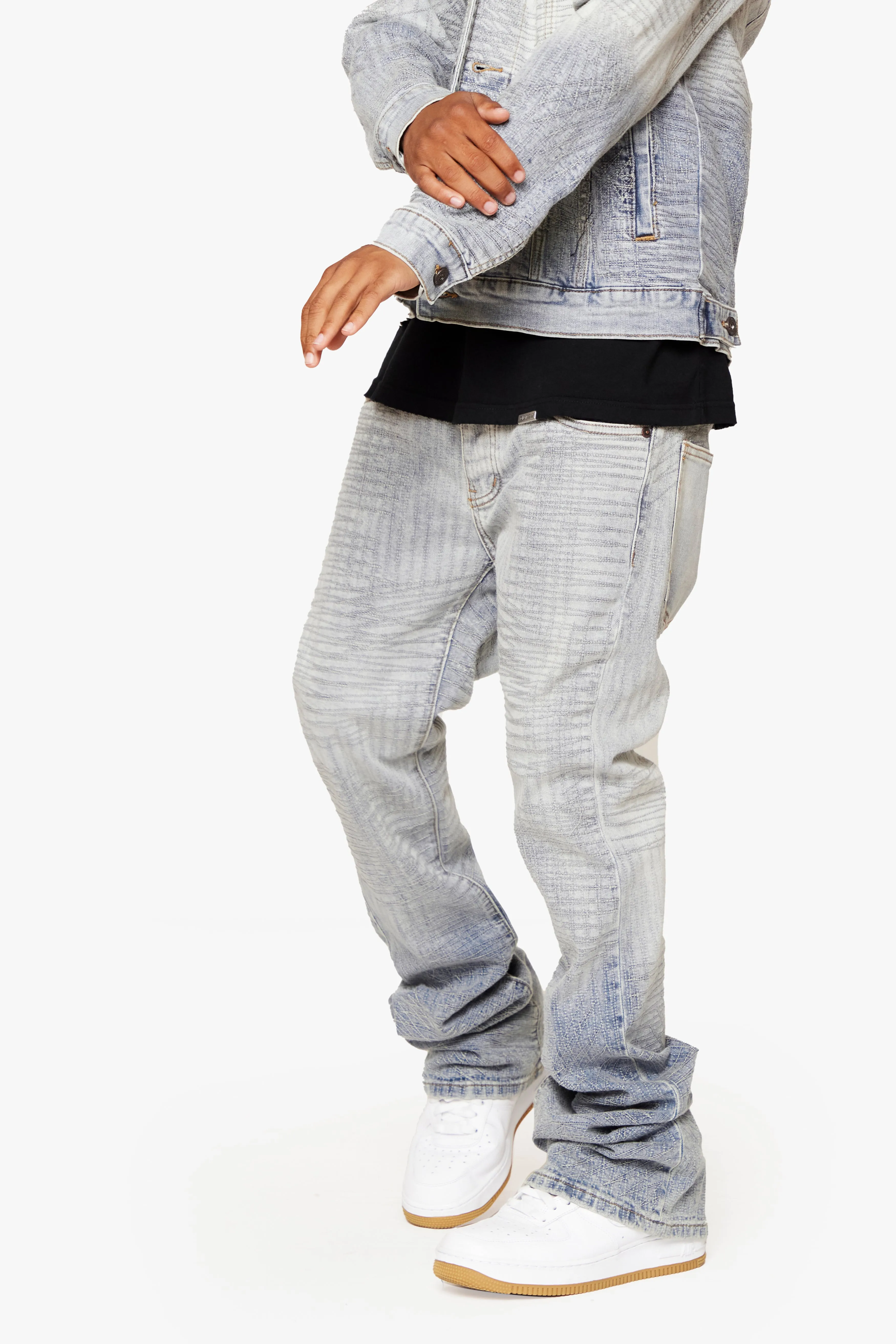 "MR. EMBROIDERY" STACKED FLARE JEAN ICY AZURE sold by valabasas product image thumbnail 2
