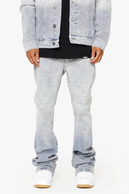 "MR. EMBROIDERY" ICY AZURE STACKED FLARE JEAN sold by valabasas