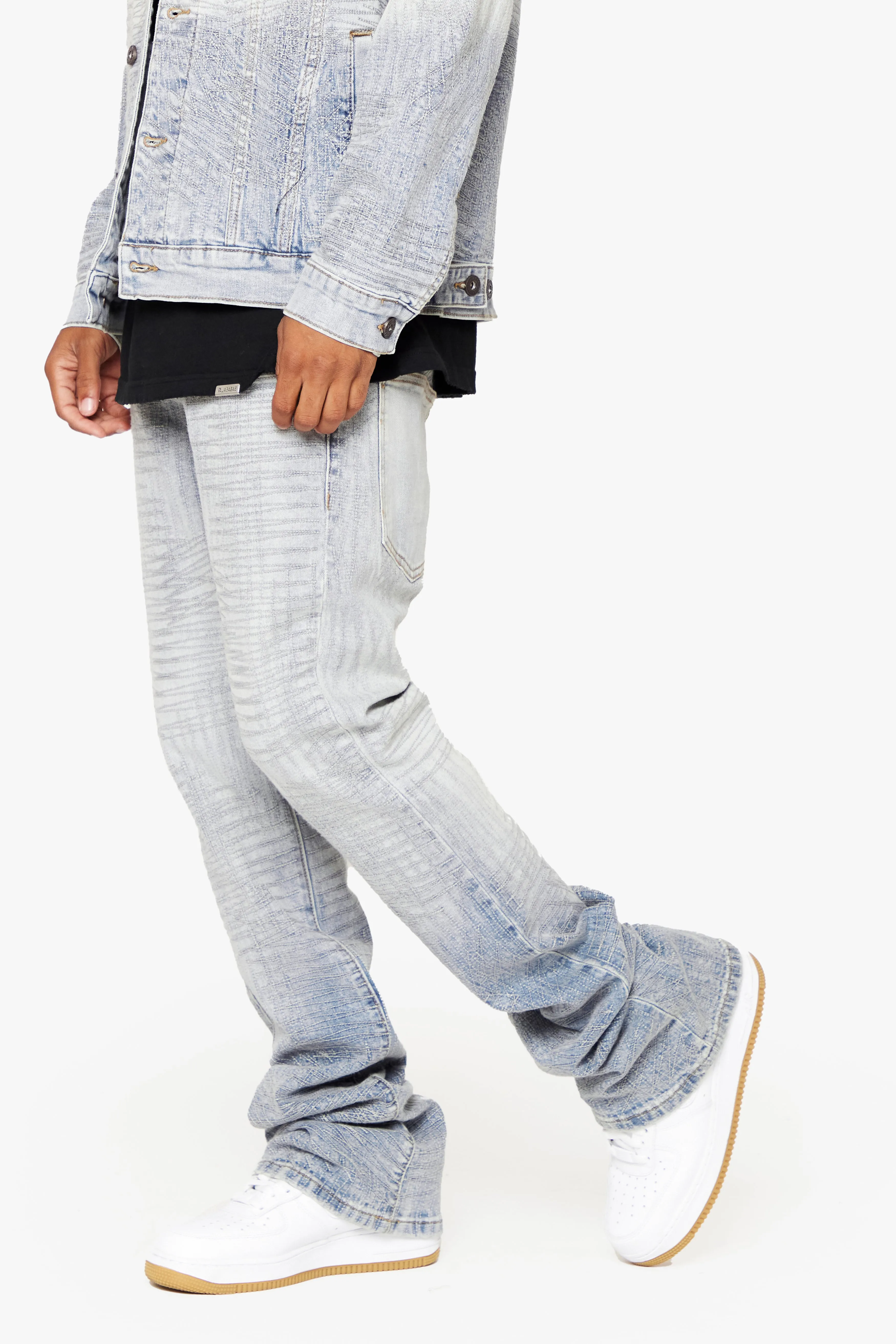 "MR. EMBROIDERY" STACKED FLARE JEAN ICY AZURE sold by valabasas product image thumbnail 4