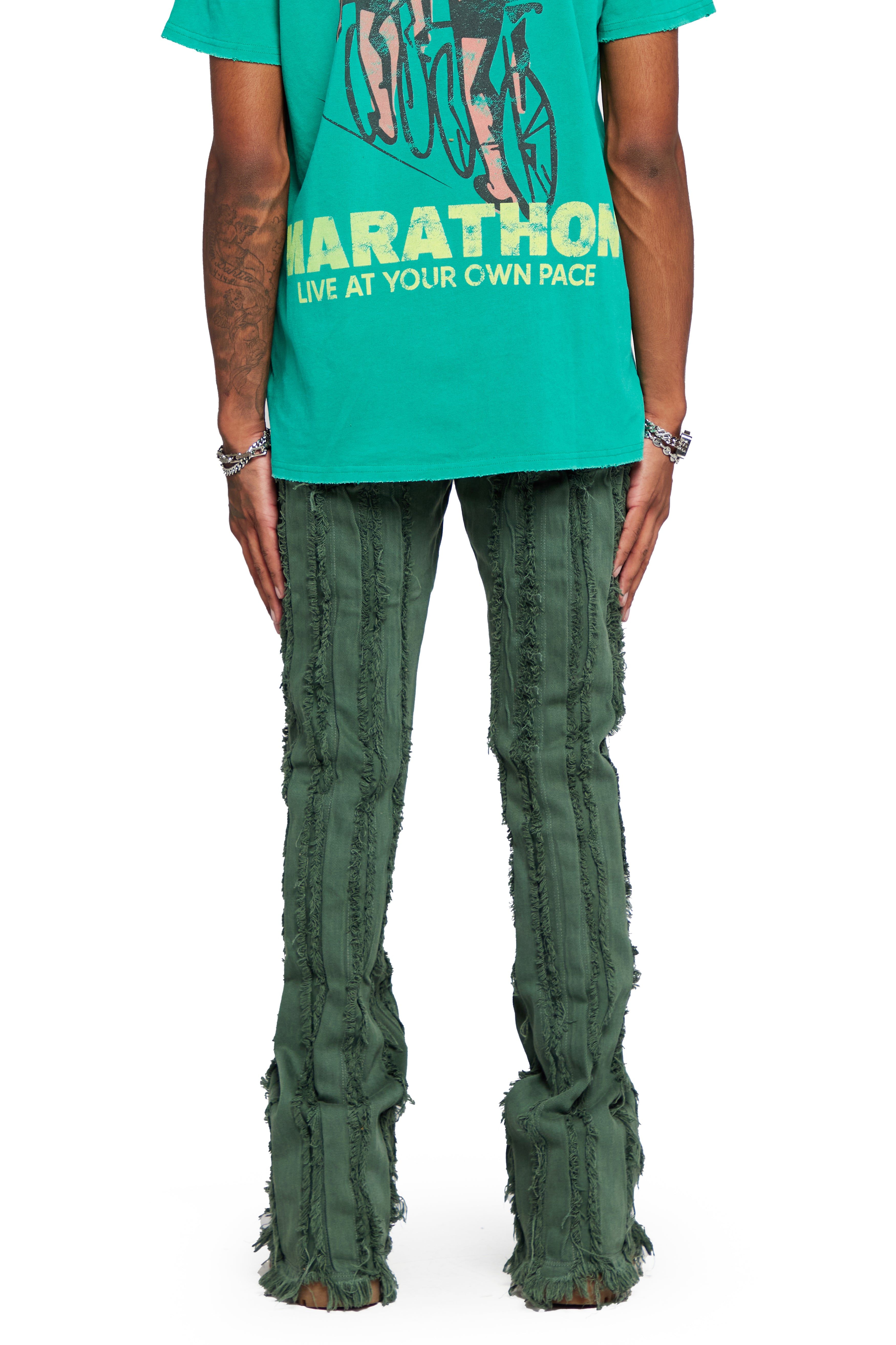 “BANDA” FOREST GREEN STACKED FLARE JEAN sold by valabasas product image thumbnail 4