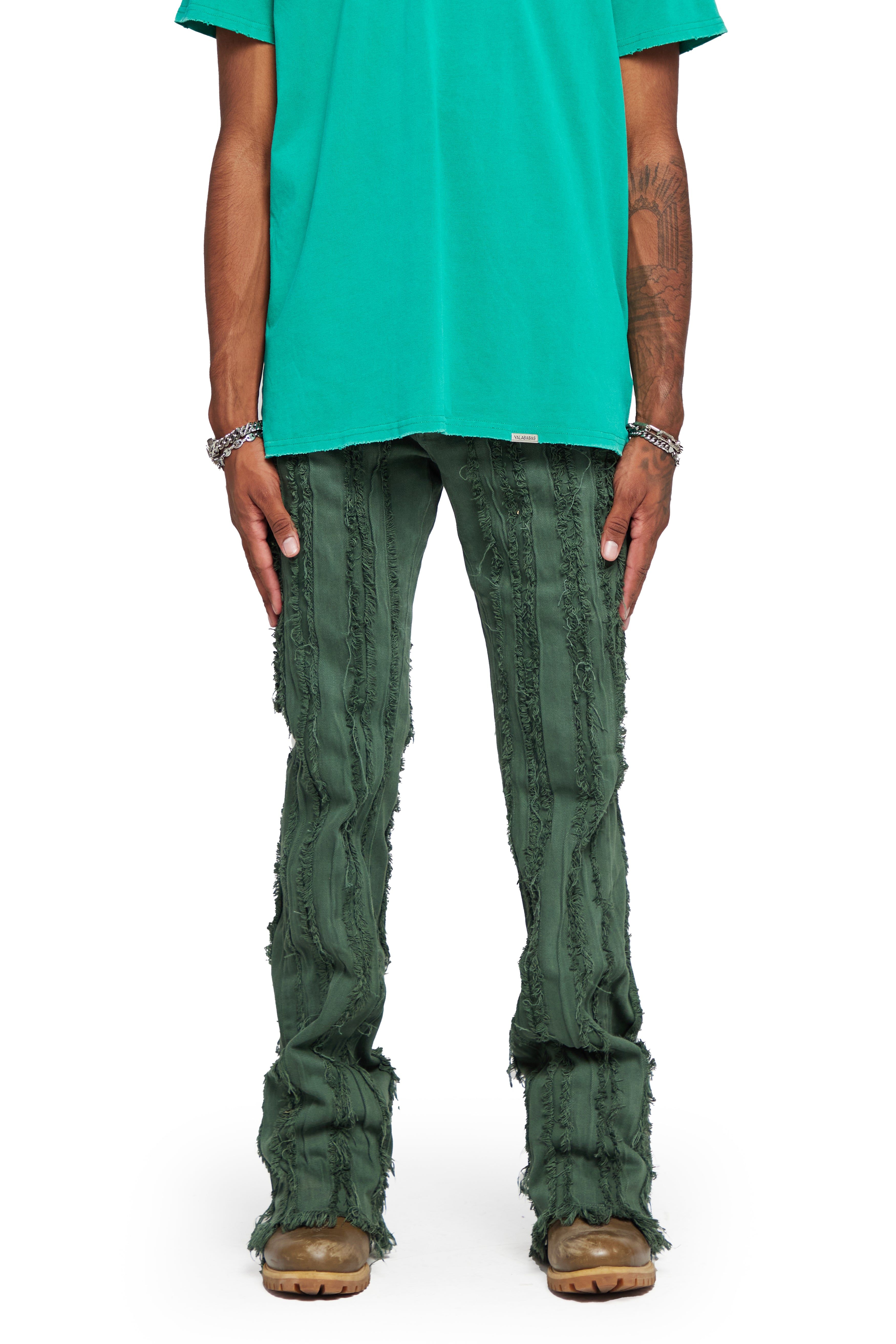“BANDA” FOREST GREEN STACKED FLARE JEAN sold by valabasas