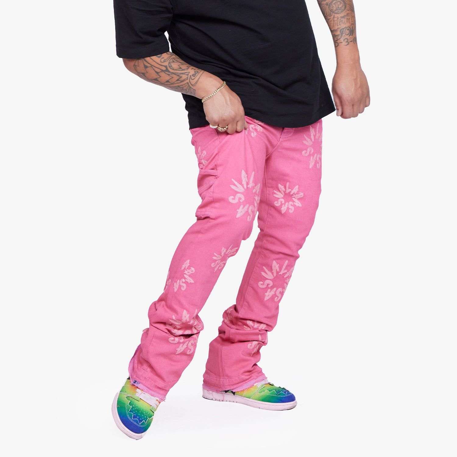“ART” PINK STACKED FLARE JEAN sold by valabasas