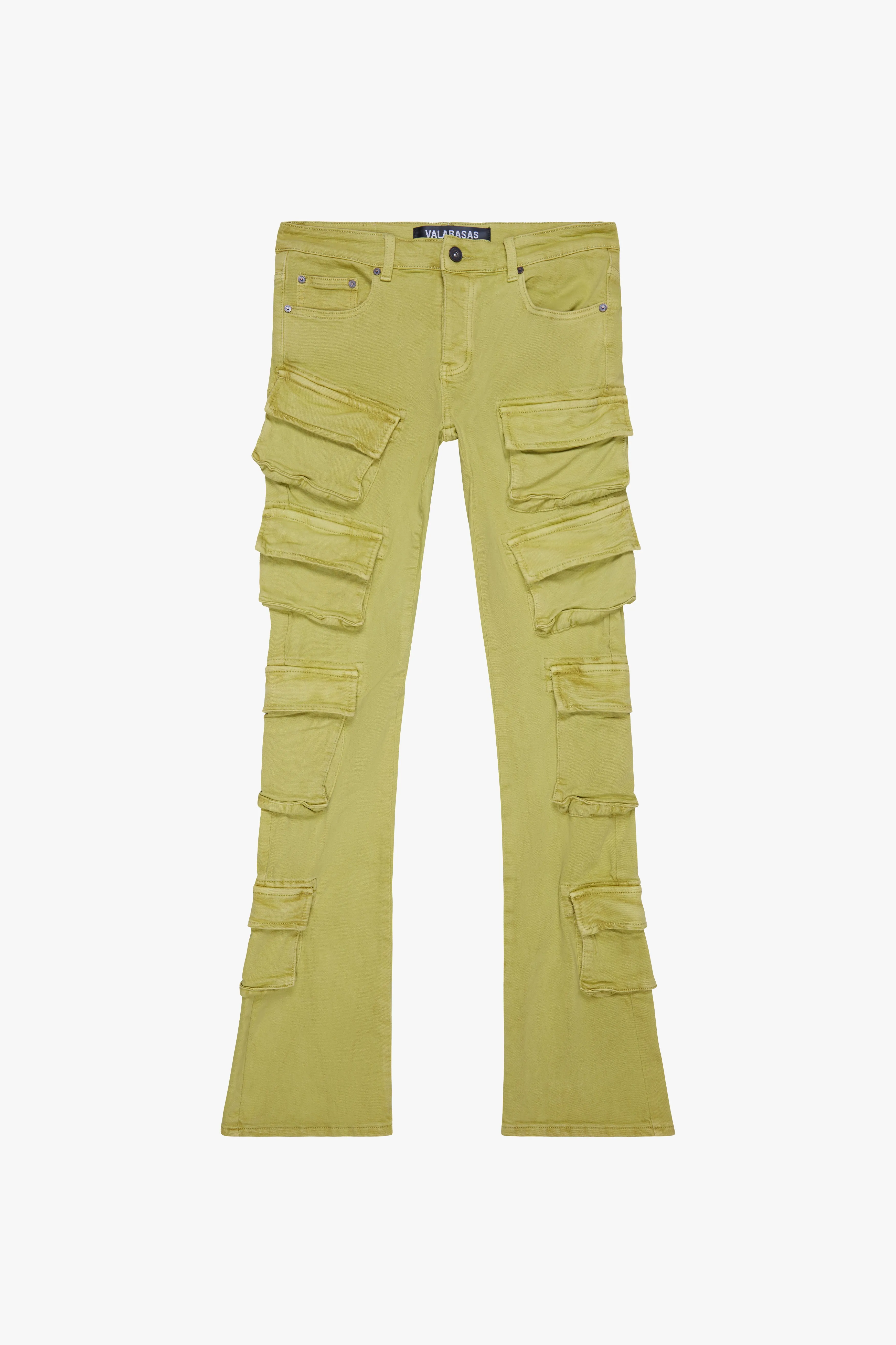 "PINNACLE” STACKED FLARE JEAN YELLOW sold by valabasas