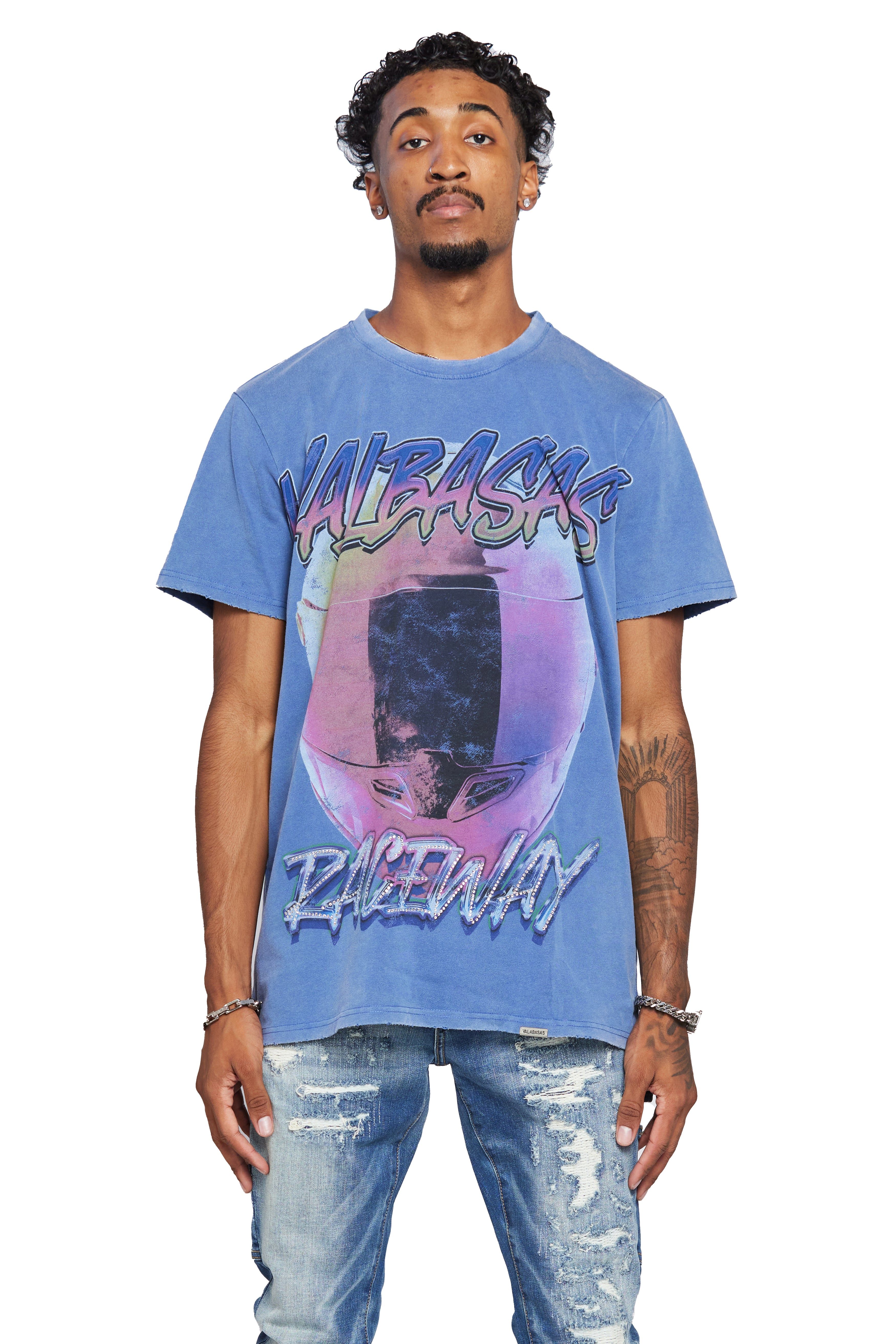 VALABASAS TEE "SPEED DEMON" VINTAGE DARK ROYAL BLUE sold by valabasas