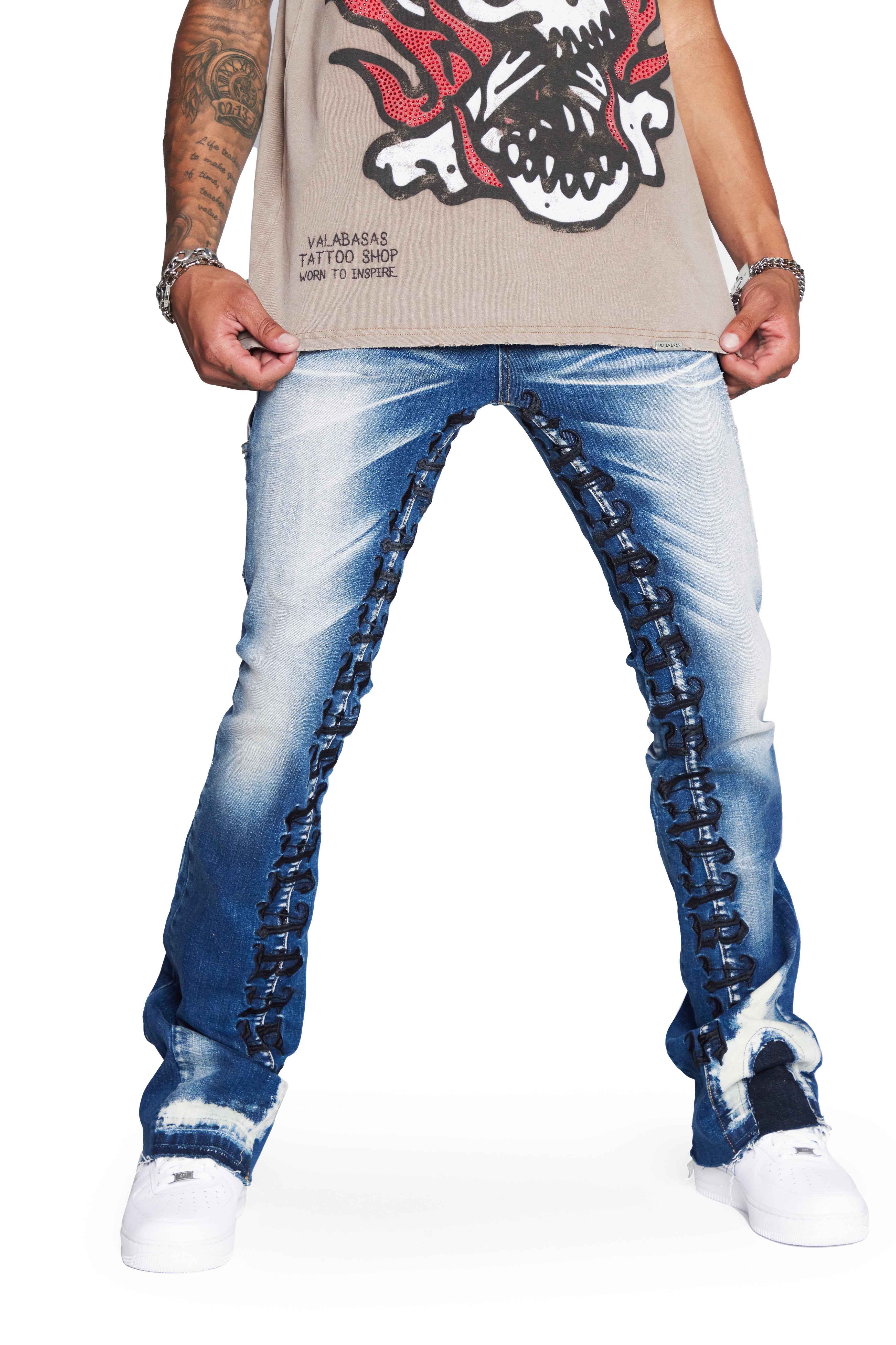 “EIGHTY 5’S STACKED” LT WASHED STACKED FLARE JEAN sold by valabasas product image thumbnail 3