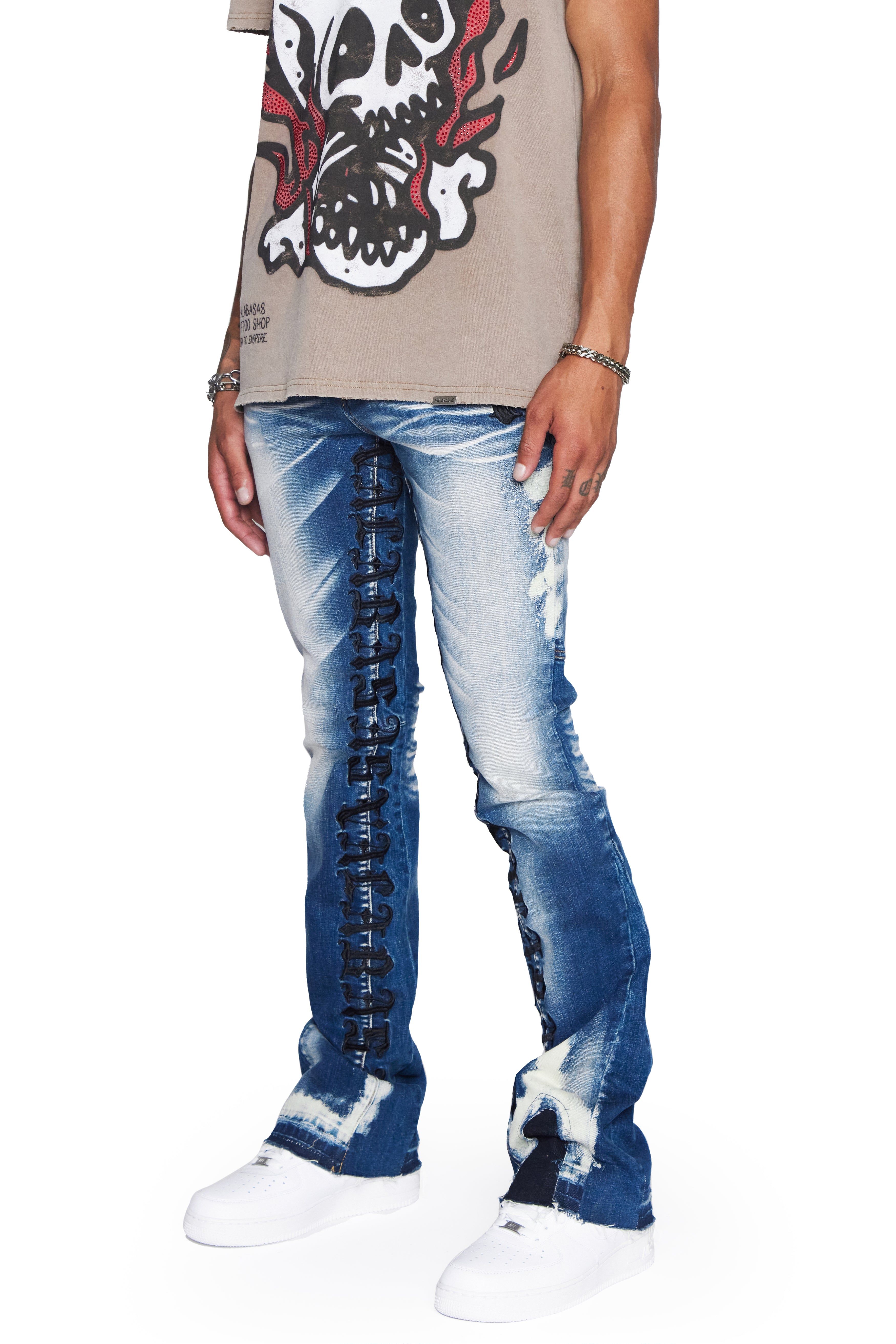 “EIGHTY 5’S STACKED” LT WASHED STACKED FLARE JEAN sold by valabasas product image thumbnail 5