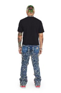 “IRONIC” BLUE RED STACKED FLARE JEAN sold by valabasas