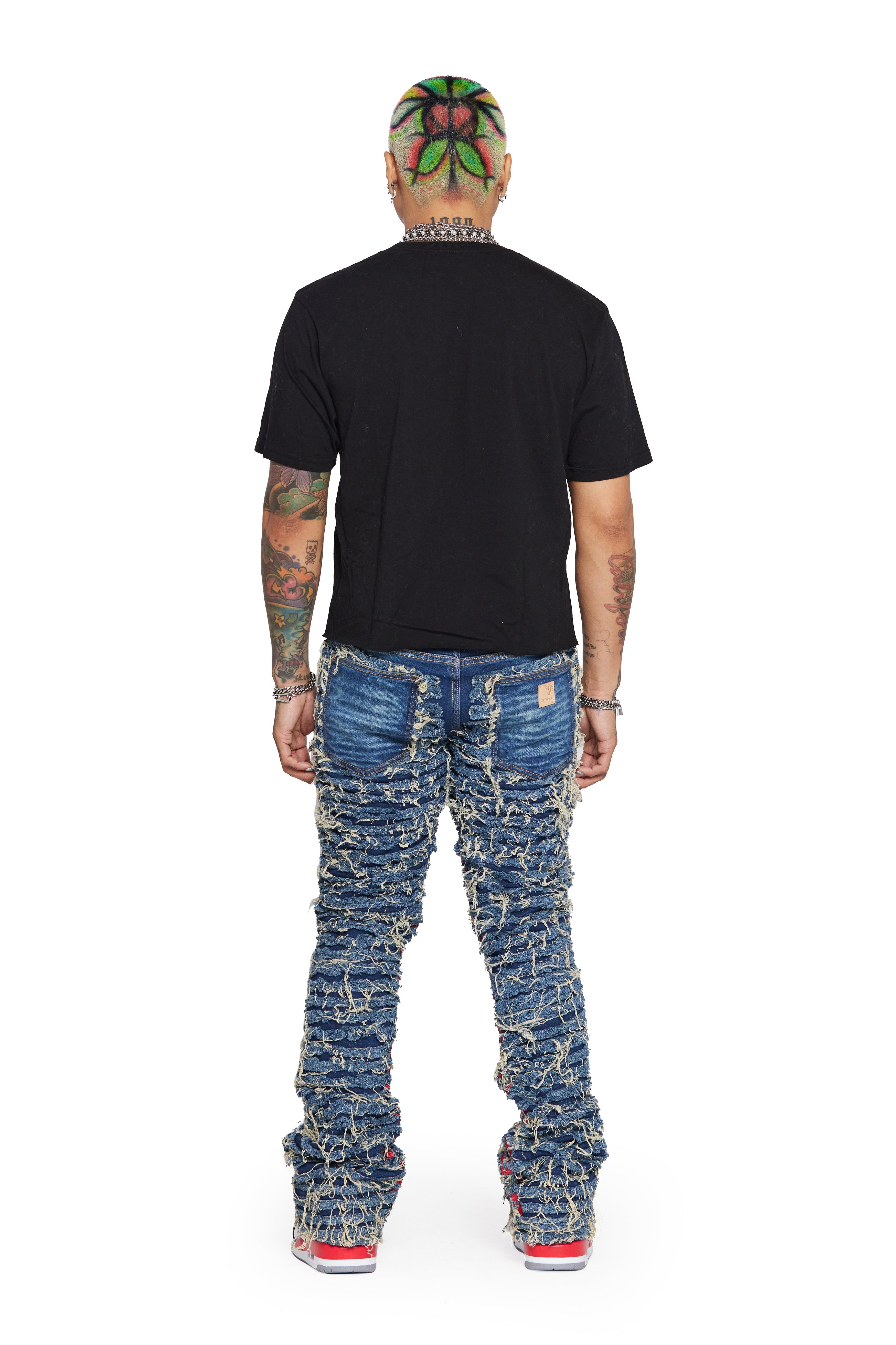 “IRONIC” BLUE RED STACKED FLARE JEAN sold by valabasas product image thumbnail 4
