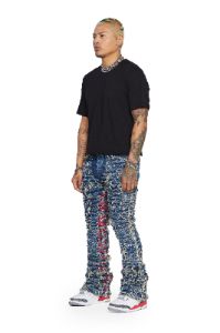 “IRONIC” BLUE RED STACKED FLARE JEAN sold by valabasas