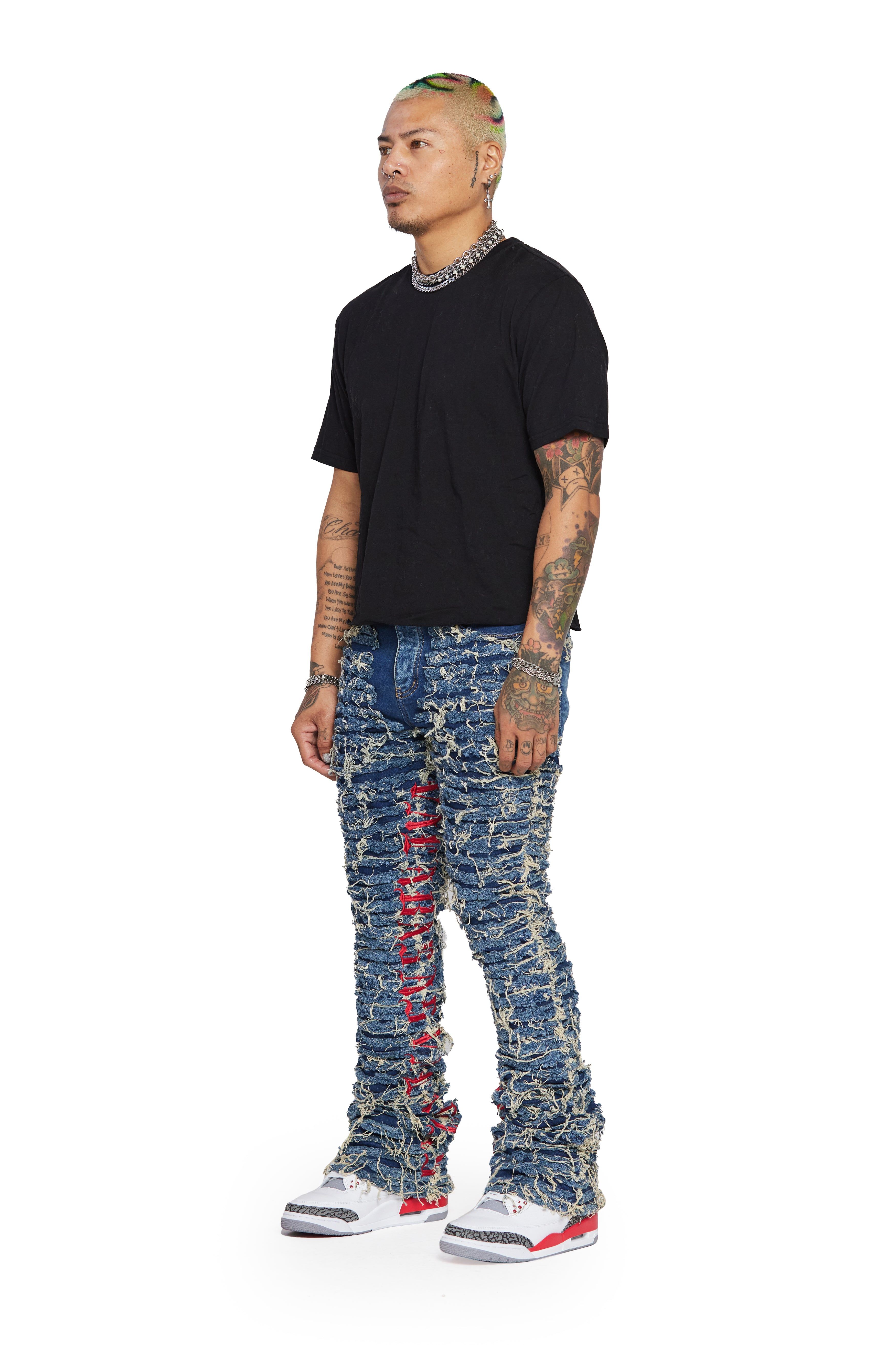 “IRONIC” BLUE RED STACKED FLARE JEAN sold by valabasas product image thumbnail 6