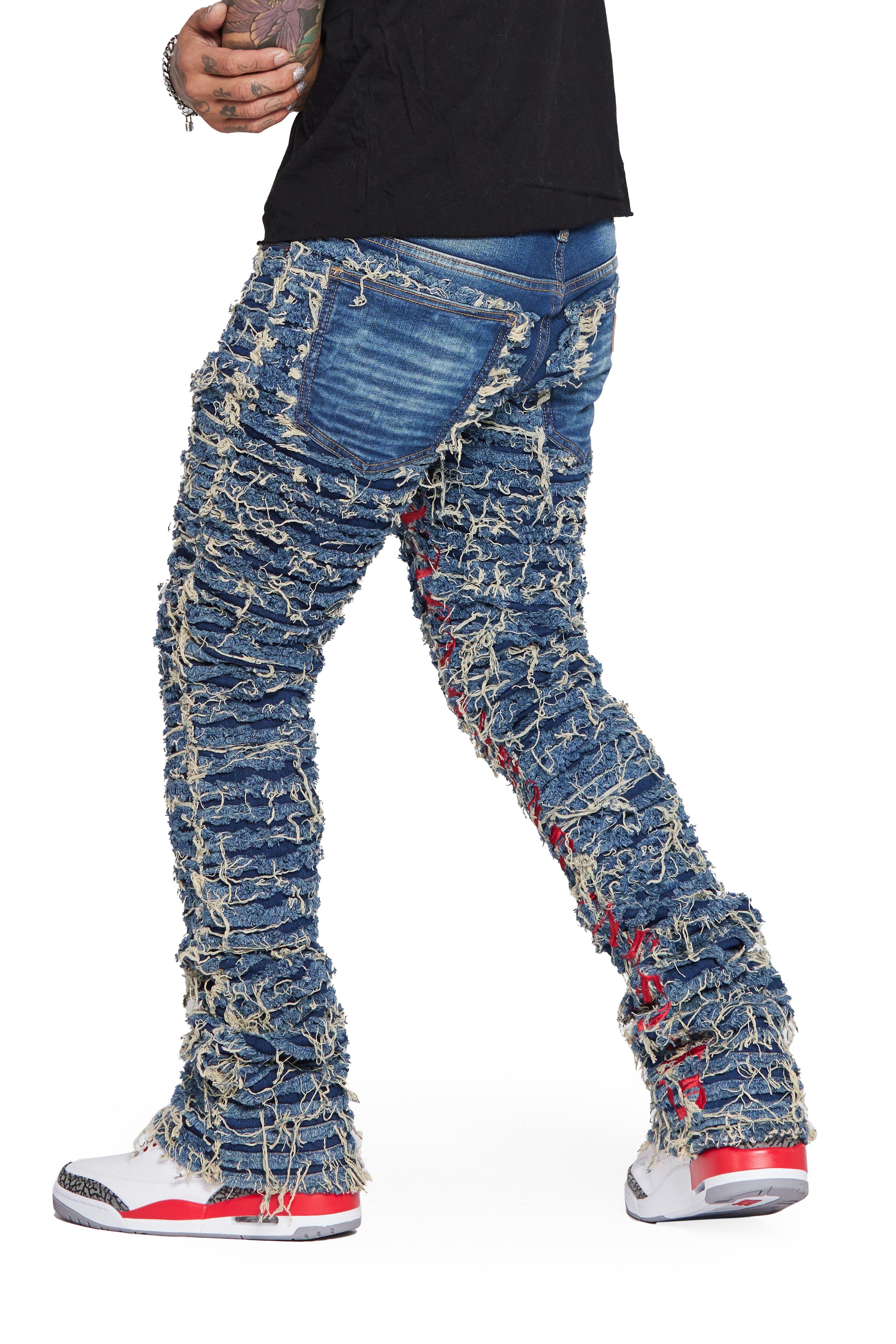 “IRONIC” BLUE RED STACKED FLARE JEAN sold by valabasas product image thumbnail 3