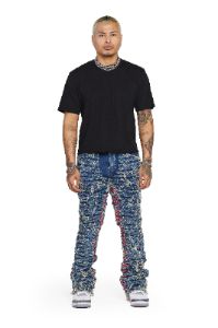 “IRONIC” BLUE RED STACKED FLARE JEAN sold by valabasas