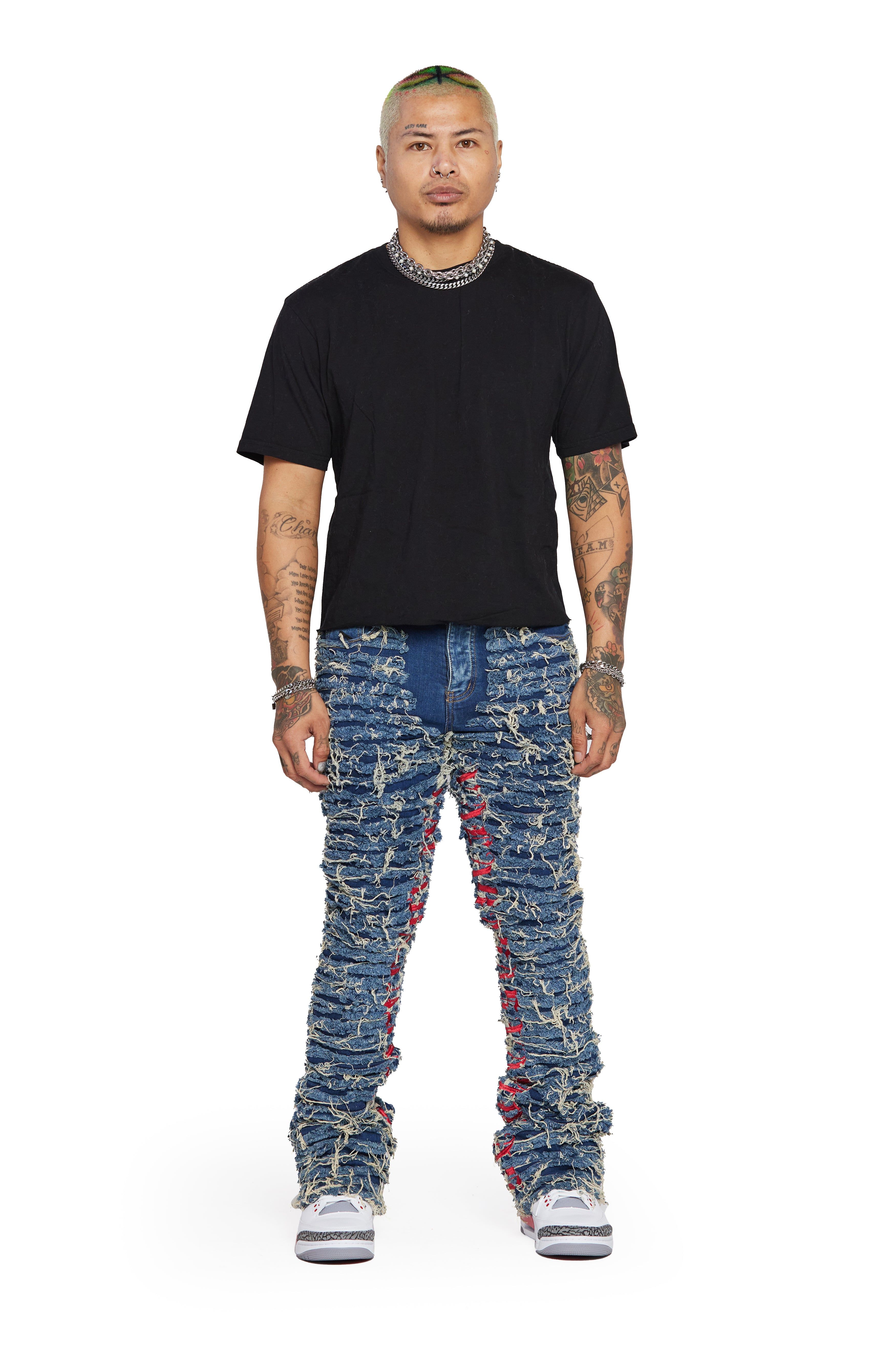 “IRONIC” BLUE RED STACKED FLARE JEAN sold by valabasas product image thumbnail 2