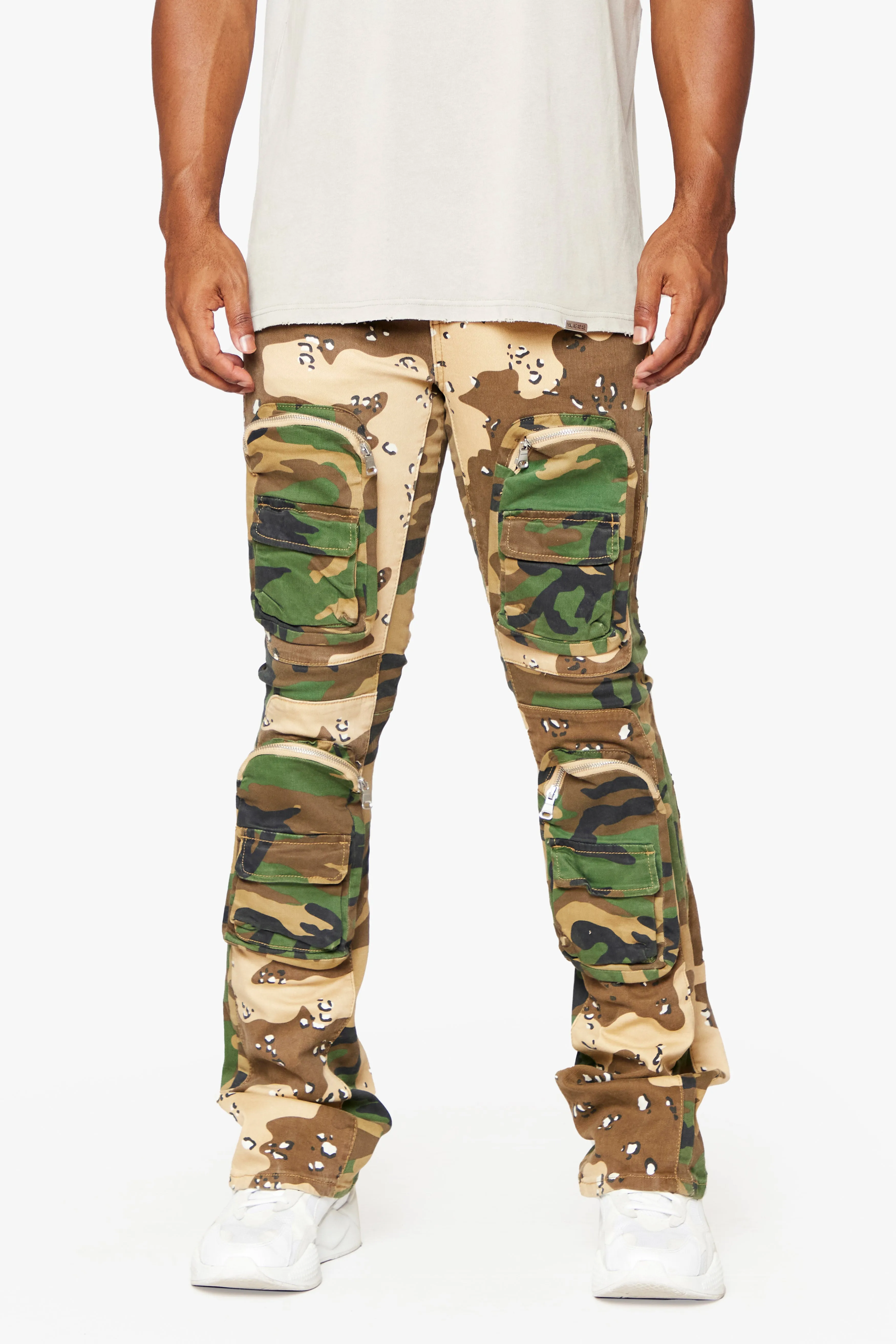 "DUAL SOLDIER" STACKED FLARE JEAN CAMO sold by valabasas product image thumbnail 5