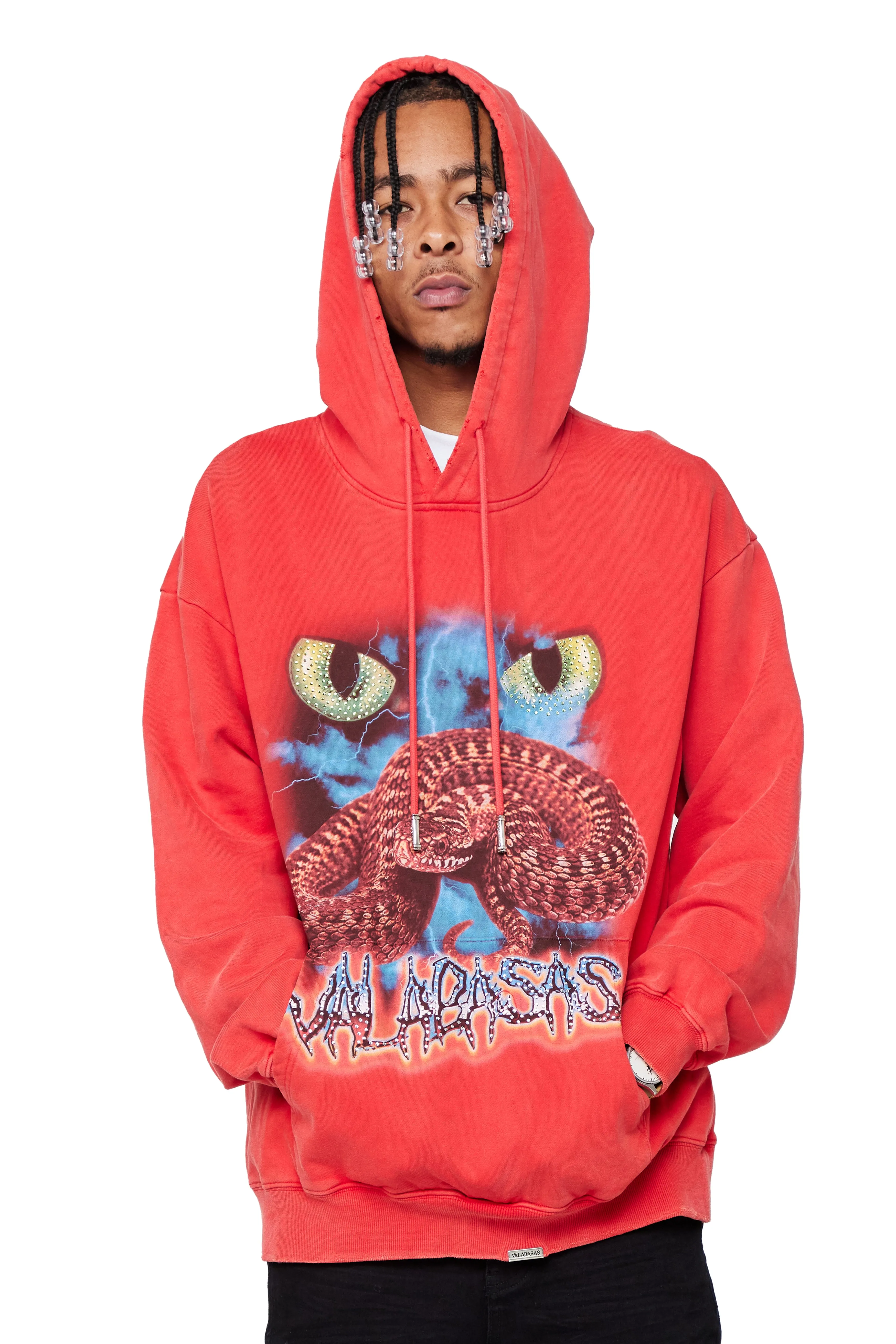"SNAKE EYES" Vintage Red HOODIE sold by valabasas product image thumbnail 3