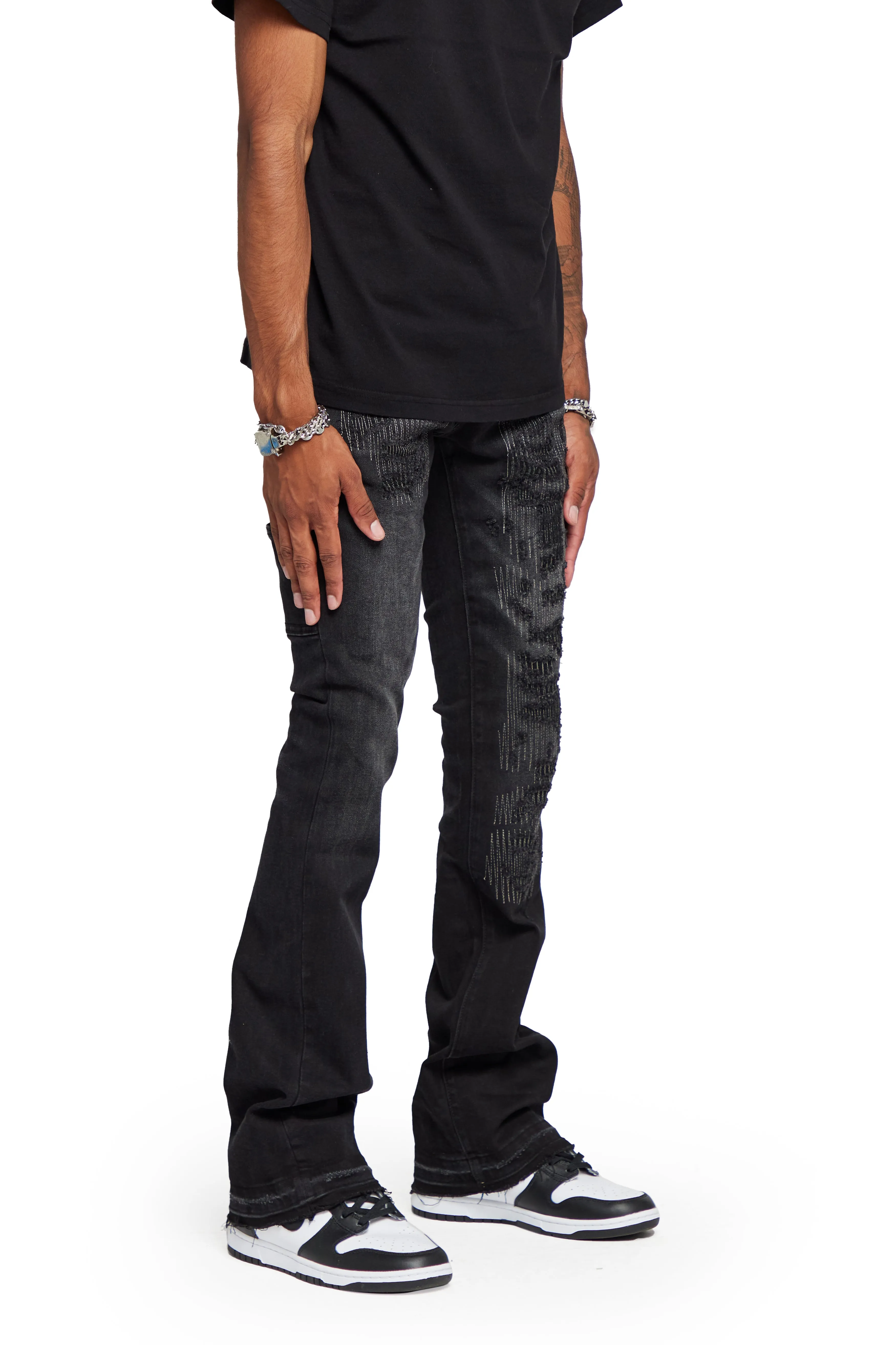 "AZURITE" GREY WASHED STACKED FLARE JEAN sold by valabasas product image thumbnail 3