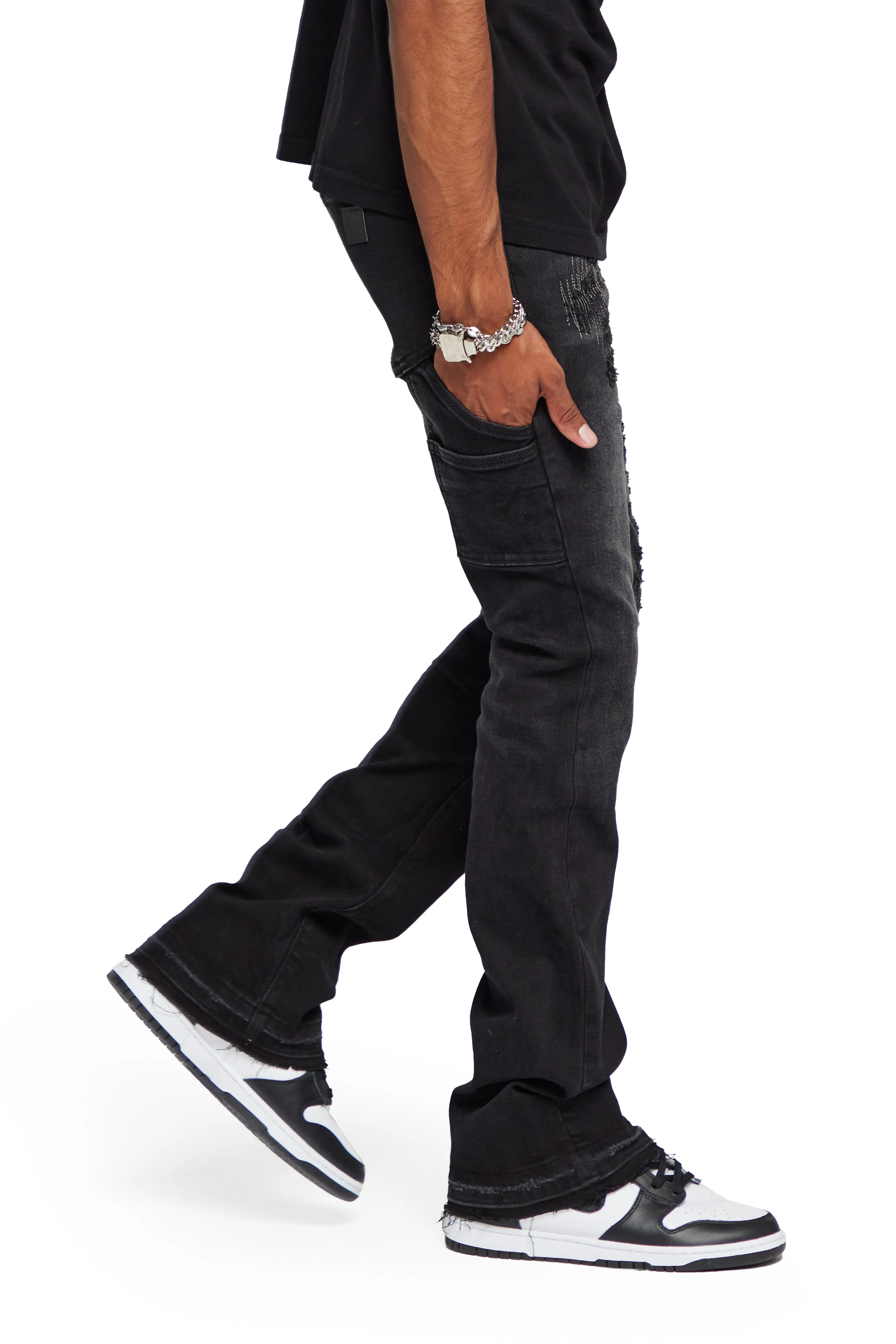 "AZURITE" GREY WASHED STACKED FLARE JEAN sold by valabasas