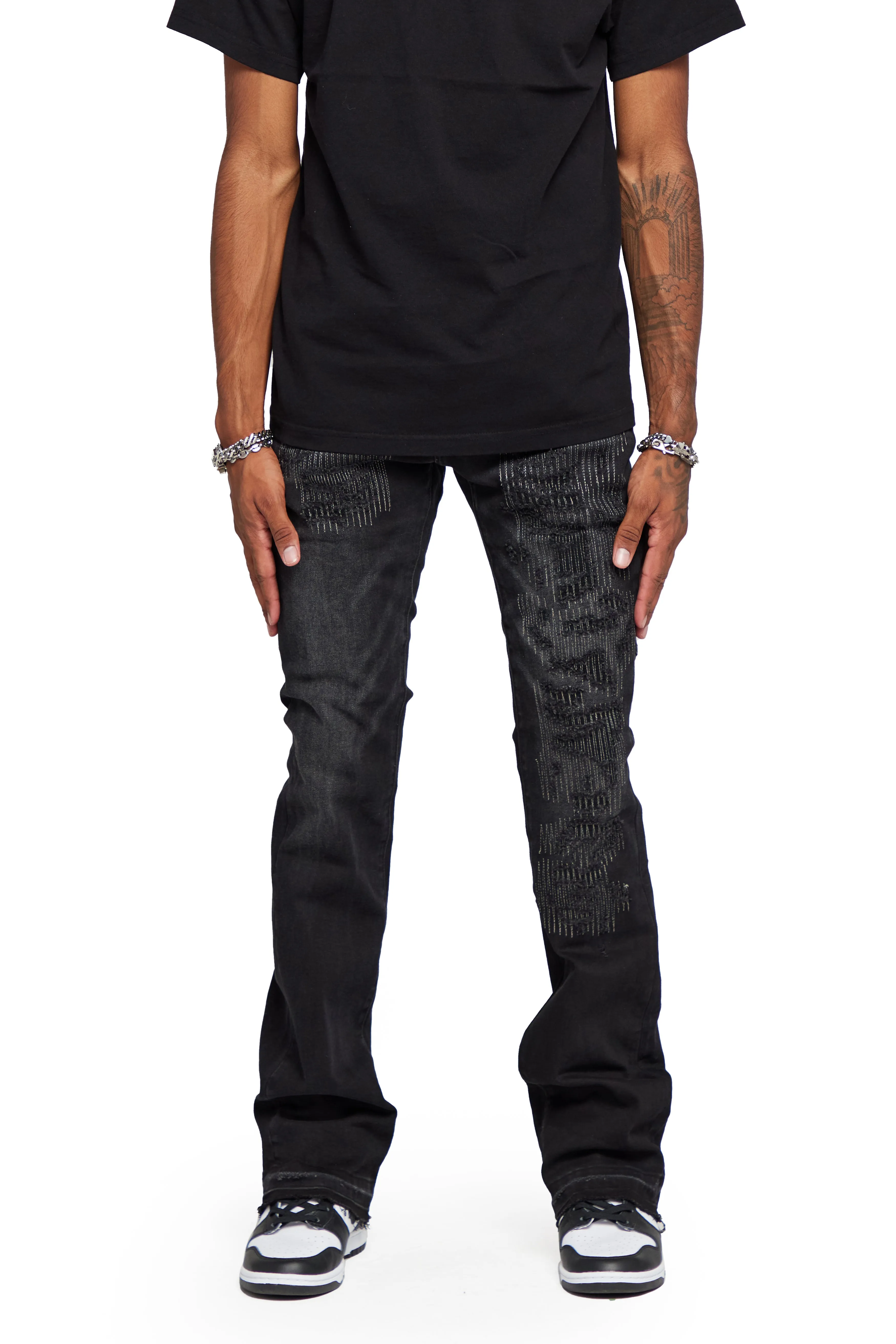 "AZURITE" GREY WASHED STACKED FLARE JEAN sold by valabasas product image thumbnail 2