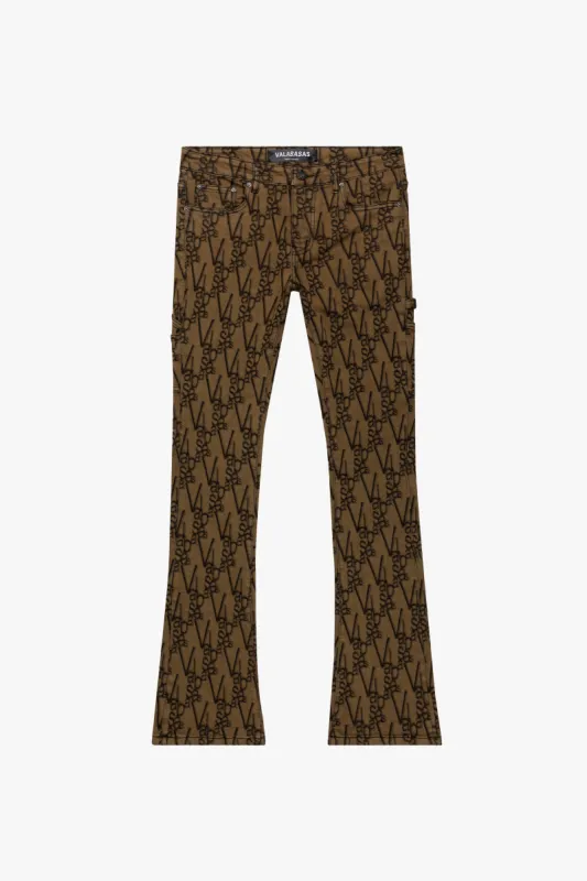 "V-SCRAWL" STACKED FLARE JEAN BLACK BROWN sold by valabasas