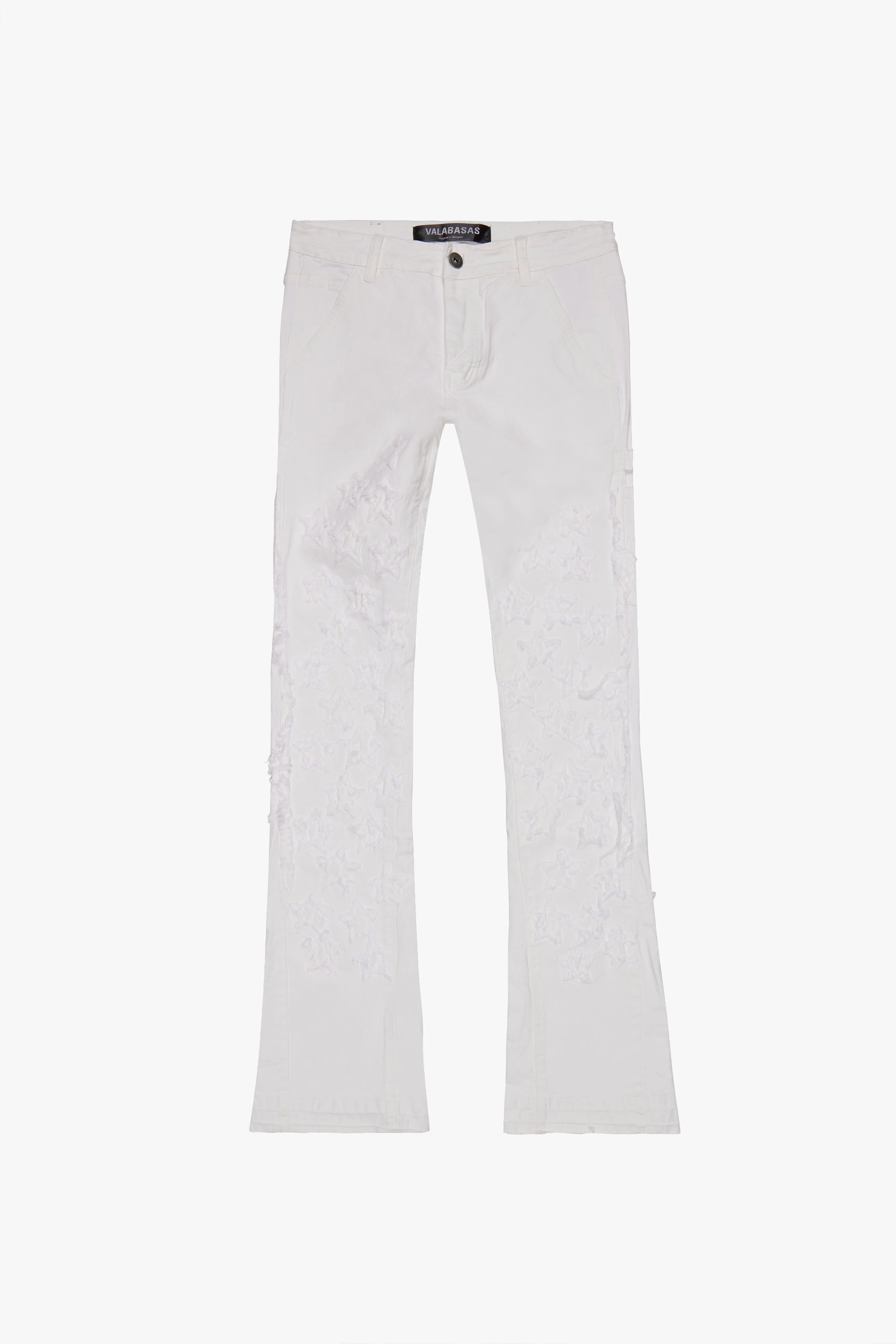 "V-STARS” FLARE JEAN WHITE STACKED sold by valabasas