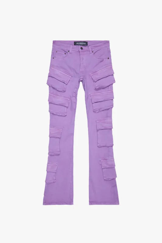 "PINNACLE” PURPLE STACKED FLARE JEAN sold by valabasas