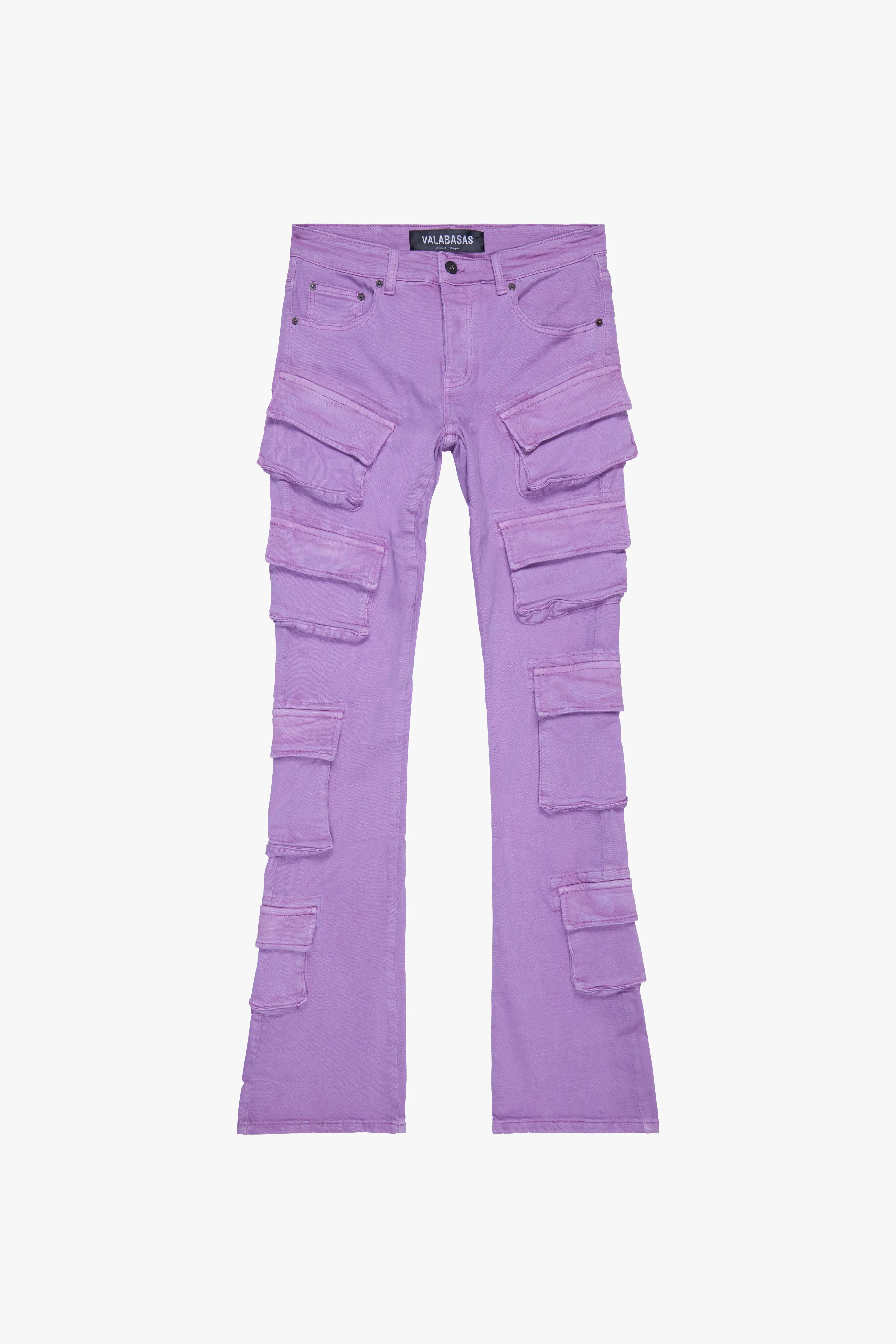 "PINNACLE” STACKED FLARE JEAN PURPLE sold by valabasas