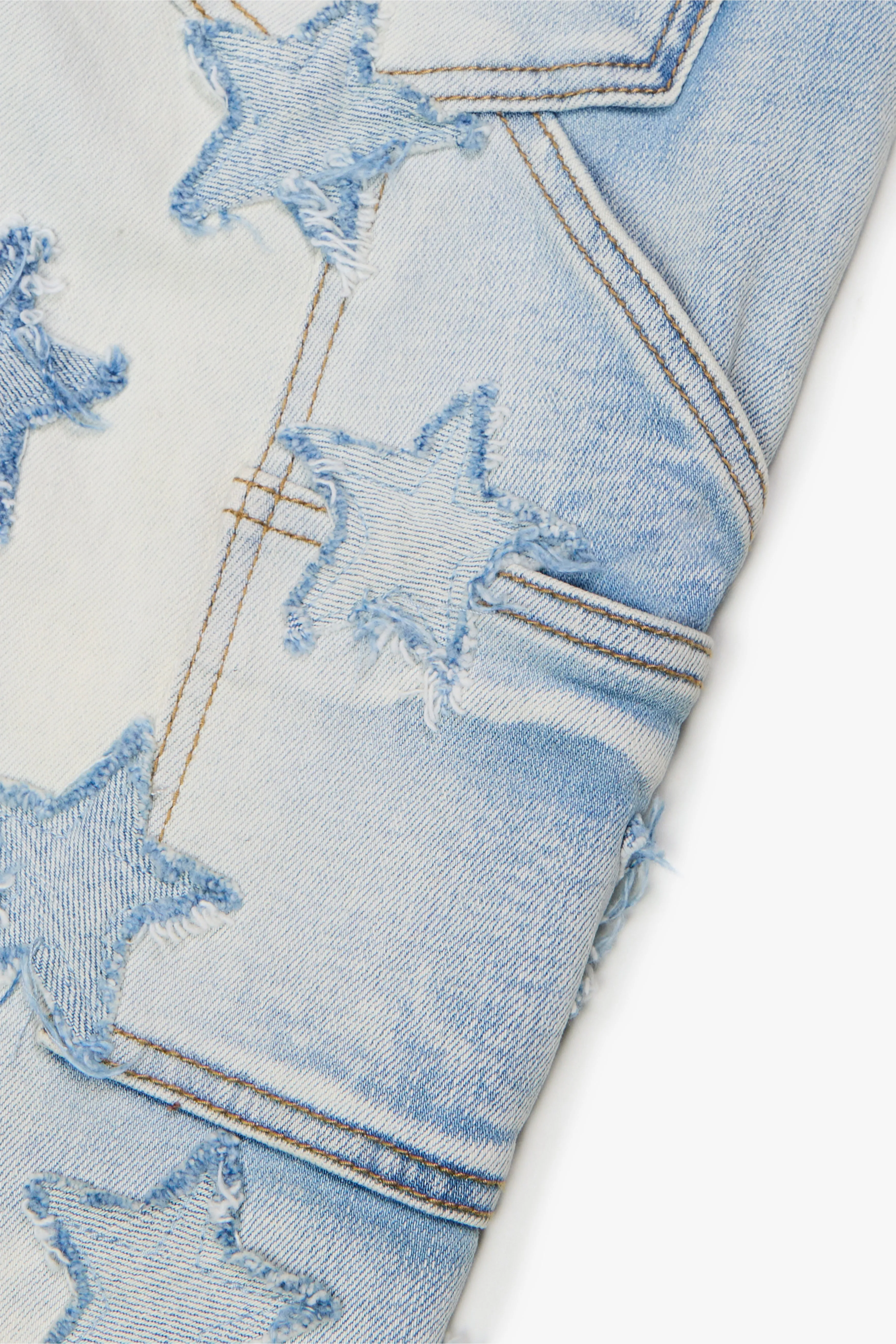 "V-STARS” LT BLUE WASHED STACKED FLARE JEAN sold by valabasas product image thumbnail 4