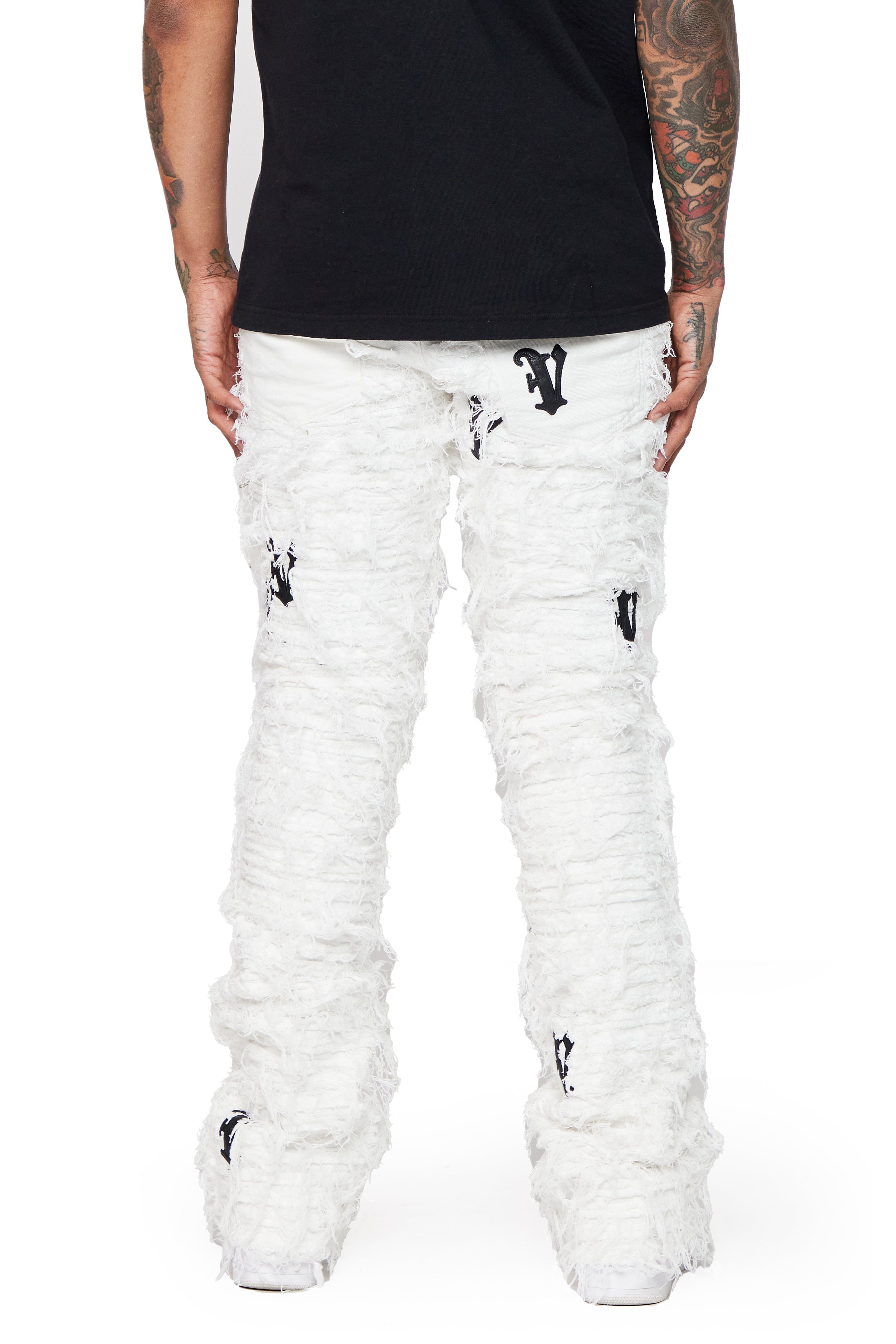 “V-IRONIC” WHITE BLACK STACKED FLARE JEAN sold by valabasas product image thumbnail 4