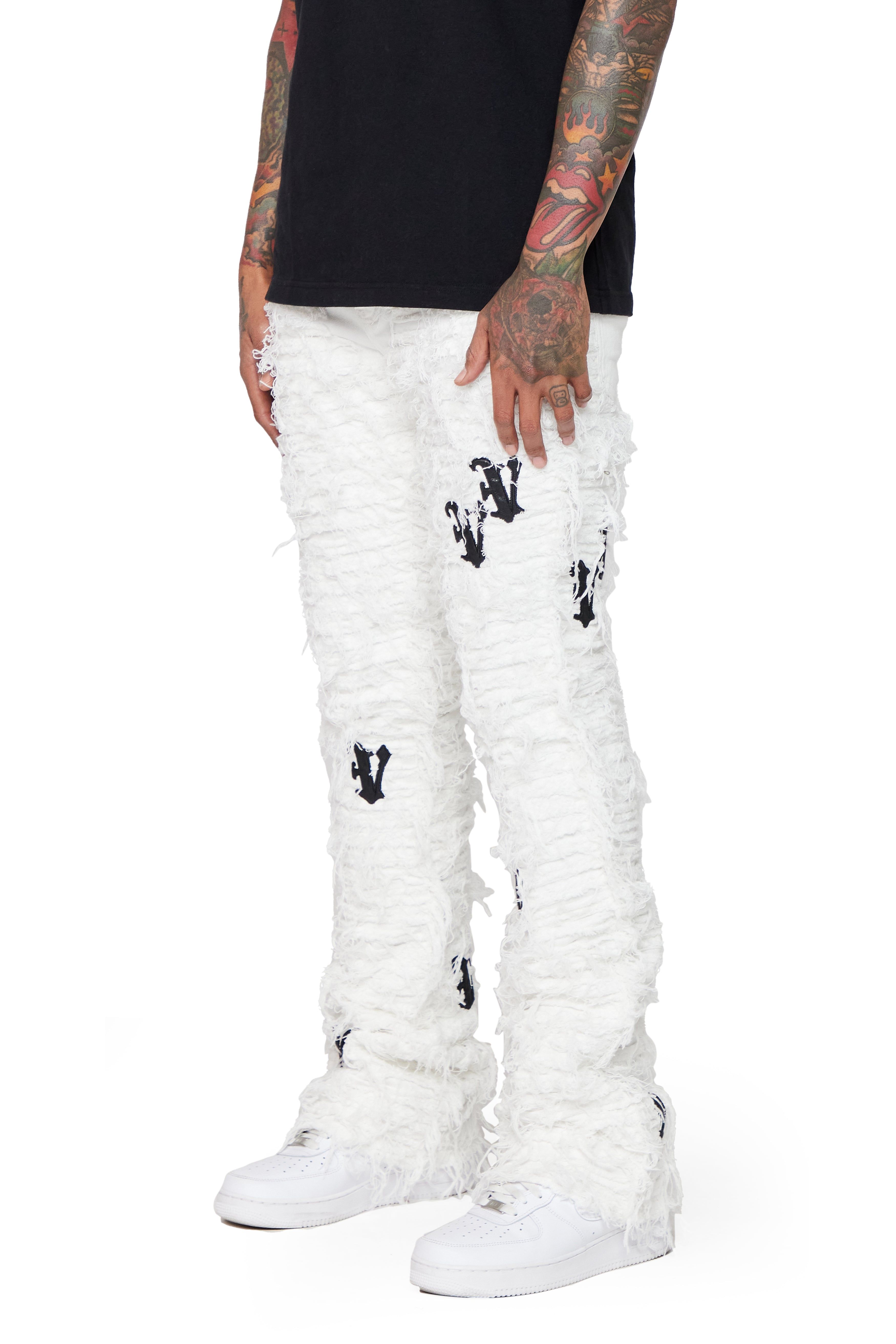 “V-IRONIC” WHITE BLACK STACKED FLARE JEAN sold by valabasas product image thumbnail 5