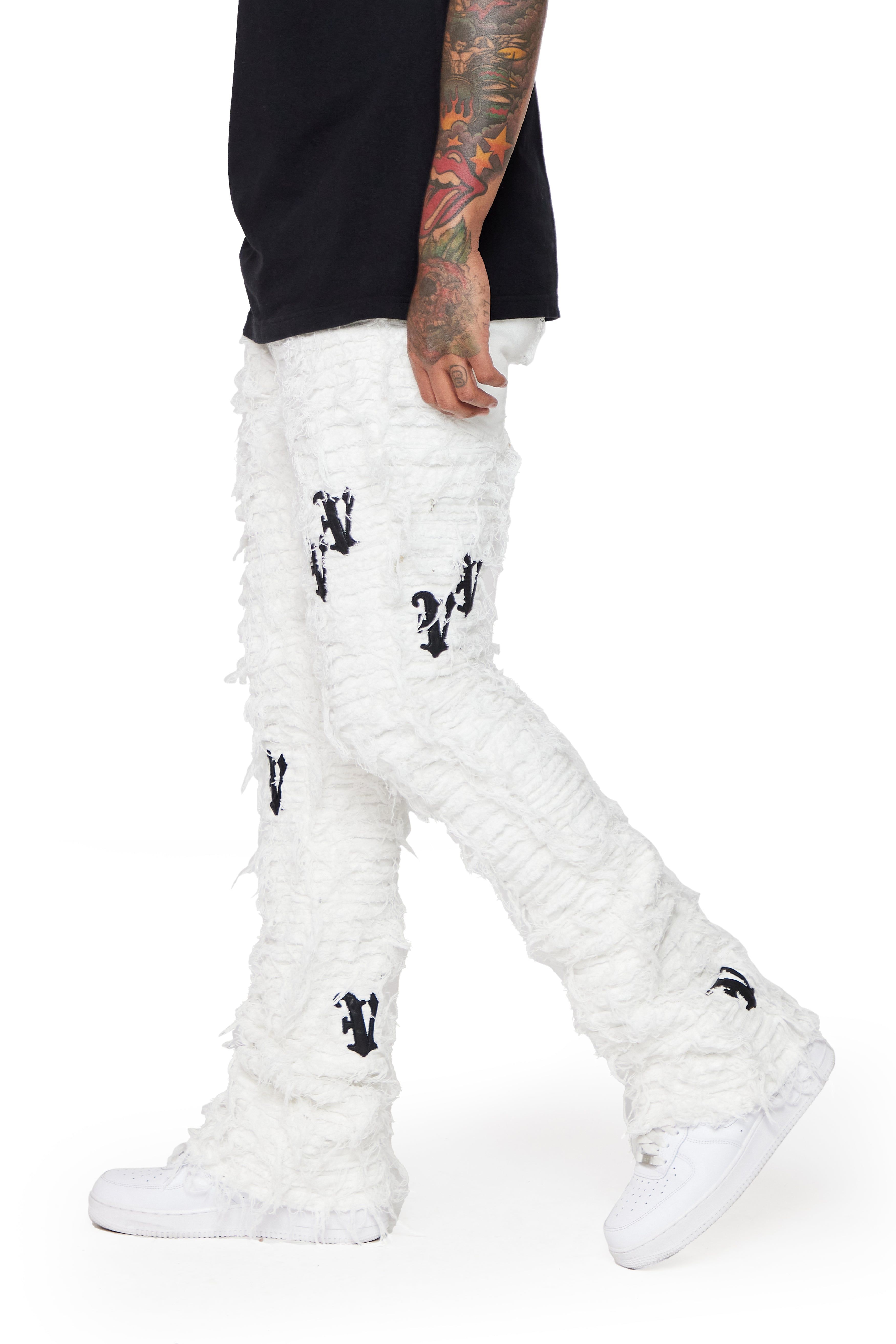 “V-IRONIC” WHITE BLACK STACKED FLARE JEAN sold by valabasas product image thumbnail 2