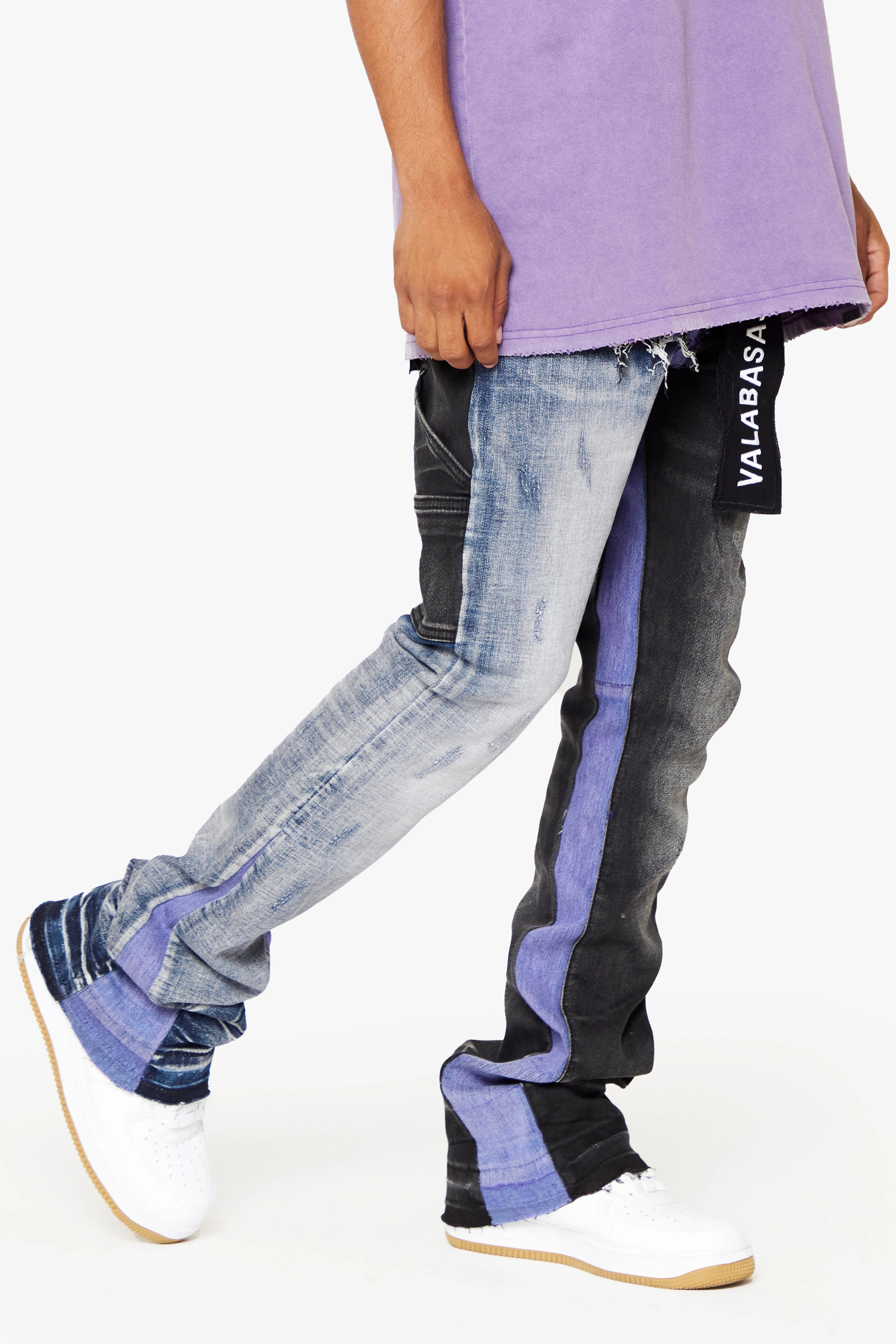 "CHICAGO" BLUE/BLACK WASH STACKED FLARE JEAN sold by valabasas product image thumbnail 3