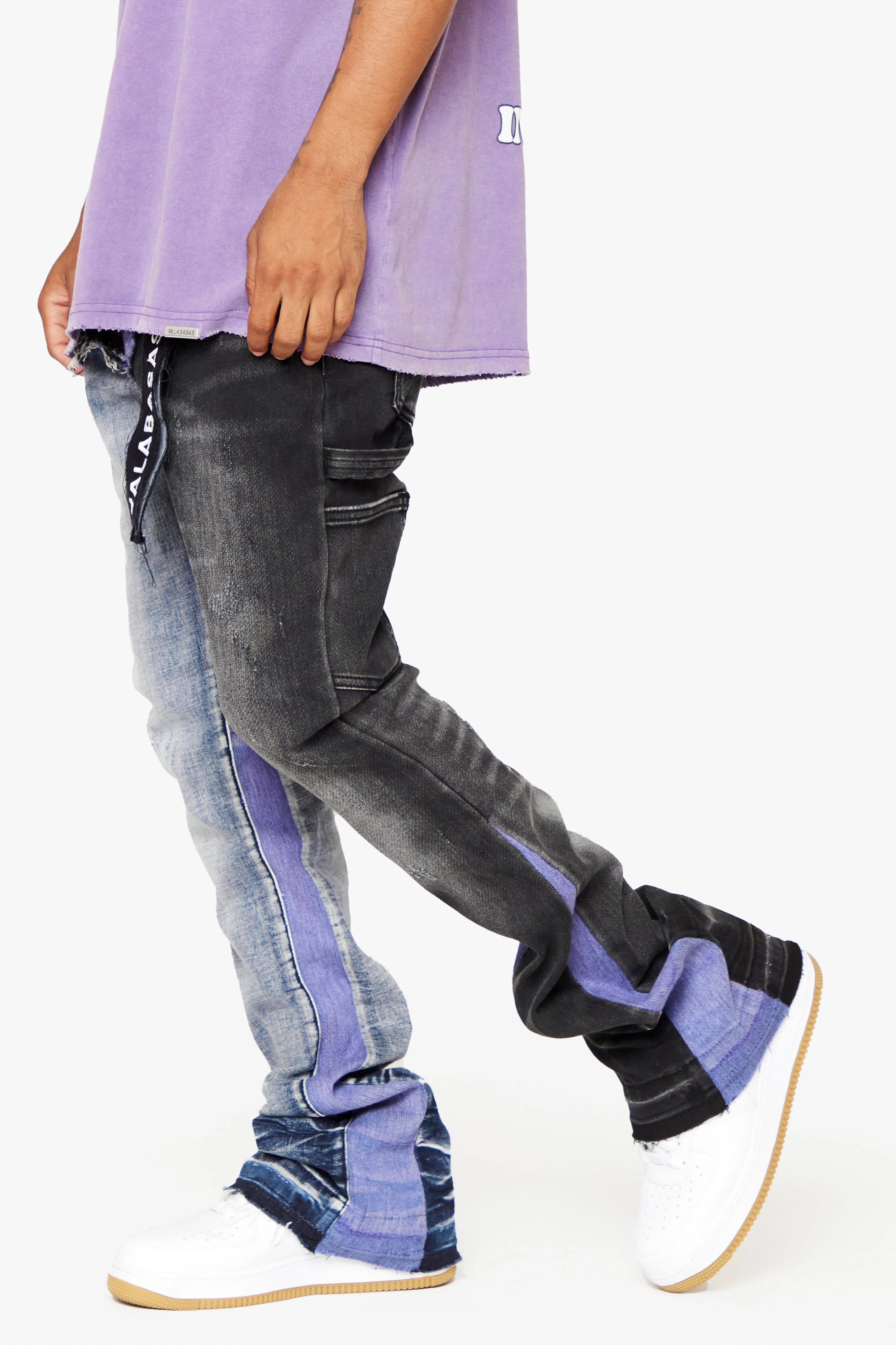 "CHICAGO" BLUE/BLACK WASH STACKED FLARE JEAN sold by valabasas product image thumbnail 4