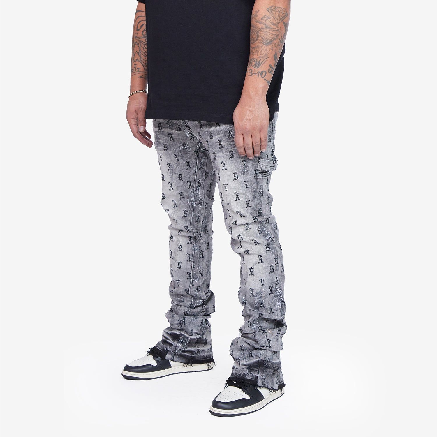 “AUDIO” GREY WASHED STACKED FLARE sold by valabasas product image thumbnail 4